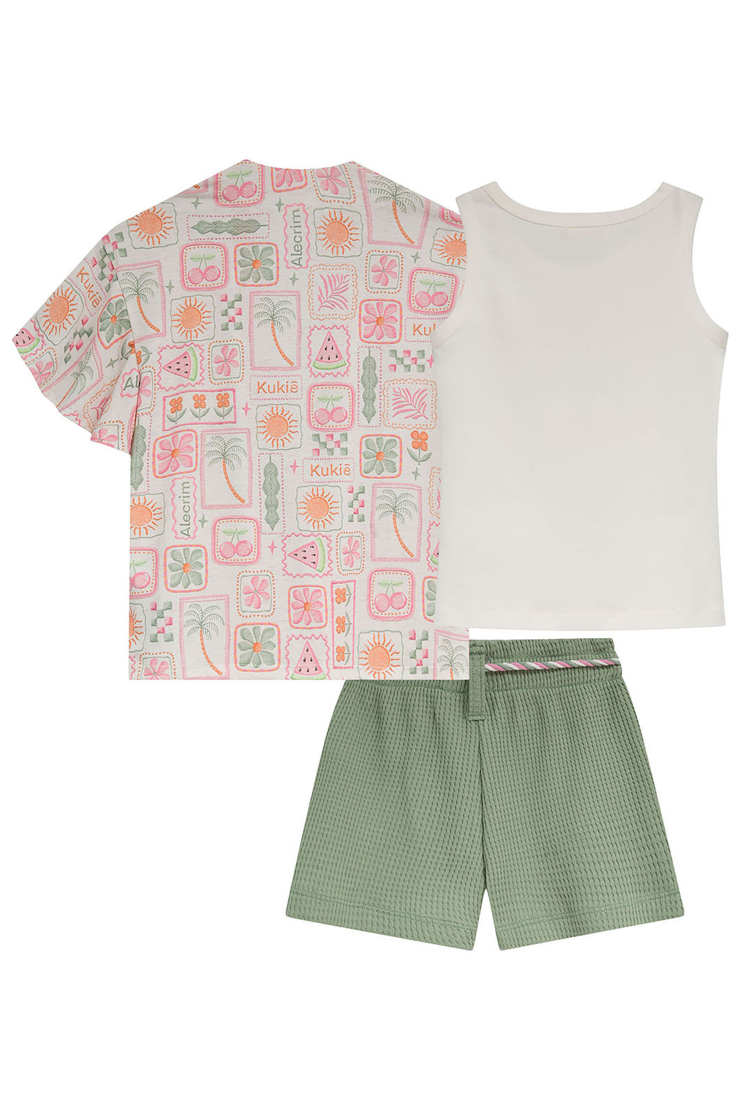 Trio de regata em cotton,shorts em malha big waffle e kimono em malha fresh 95227 Kukiê Infantil Menina Trio de regata em cotton,shorts em malha big waffle e kimono em malha fresh 95227 Kukiê Infantil Menina