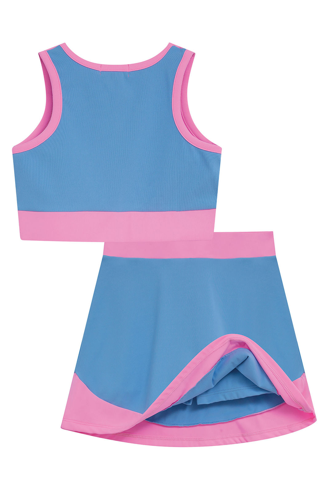 Conjunto de top cropped e saia esportiva em poliamida (com shorts embutido) 96979 Kukiê Infantil Menina