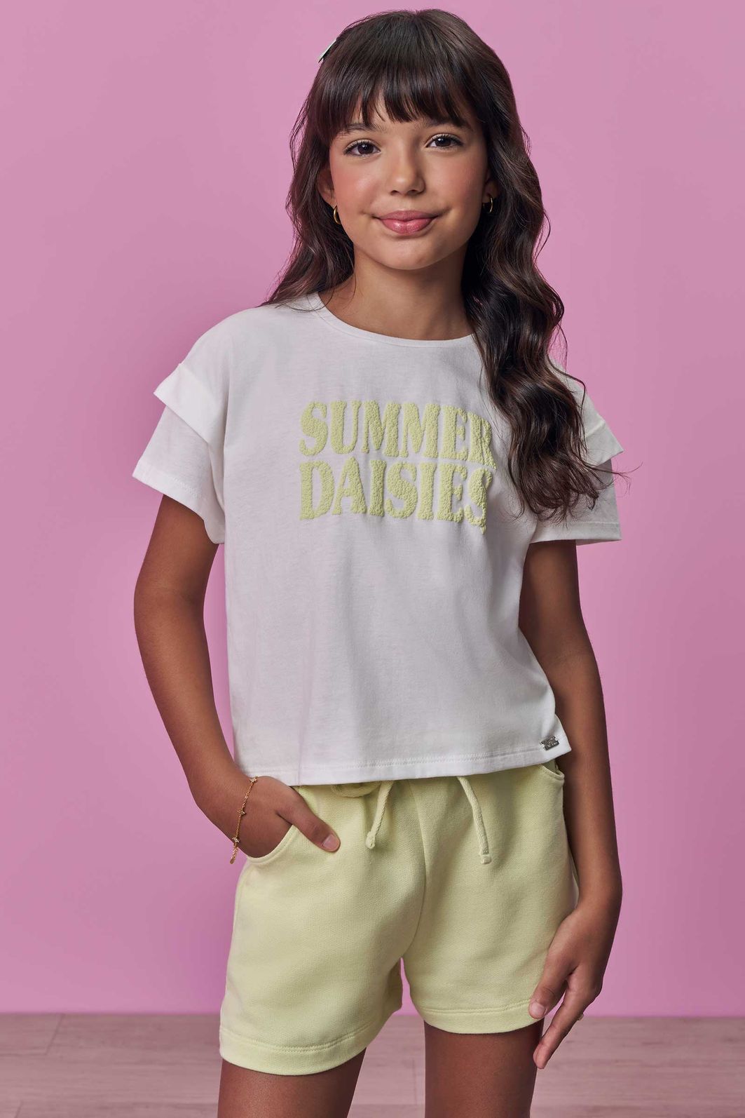 Conjunto de blusa em meia malha e shorts em moletom sem pelúcia 98499 Vic Teen Menina Conjunto de blusa em meia malha e shorts em moletom sem pelúcia 98499 Vic Teen Menina