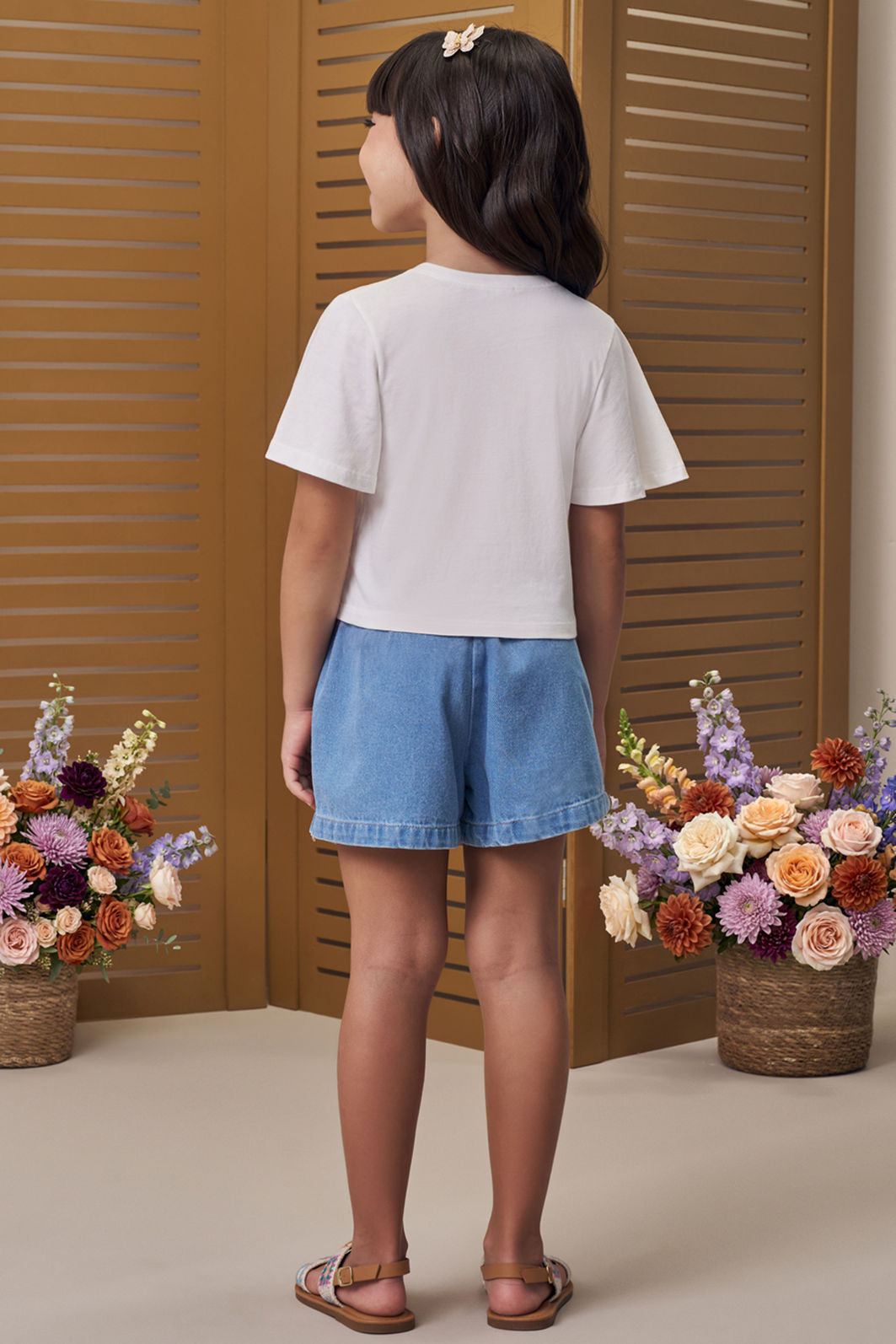 Conjunto de blusa em meia malha com short saia em jeans 99156 Infanti Infantil Menina