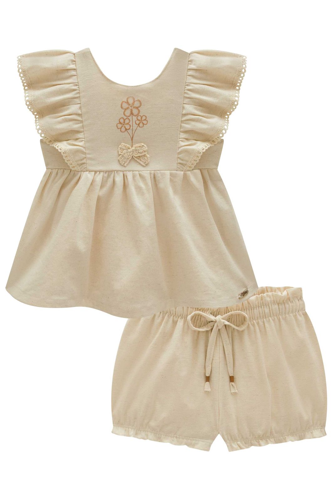 Conjunto de bata e shorts em linho com elastano 98560 Infanti Bebê Menina