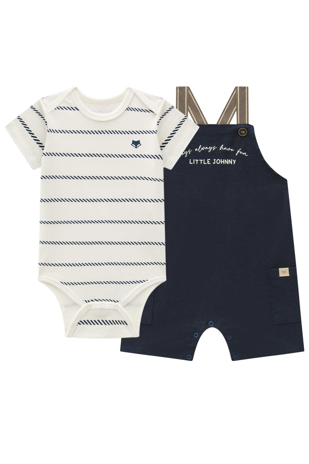 Conjunto de body em suedine e jardineira em linho santorine com elastano 94838 Johnny Fox Bebê Menino Conjunto de body em suedine e jardineira em linho santorine com elastano 94838 Johnny Fox Bebê Menino