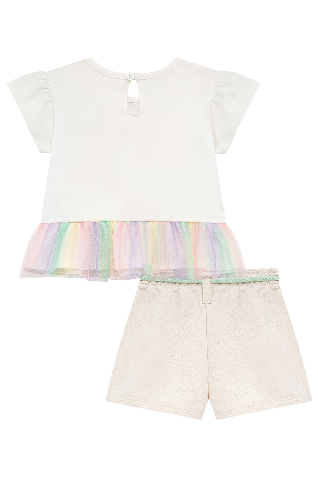 Conjunto de bata em cotton e tule com elastano e shorts em moletom linho sem pelúcia 95350 Kukiê Infantil Menina Conjunto de bata em cotton e tule com elastano e shorts em moletom linho sem pelúcia 95350 Kukiê Infantil Menina