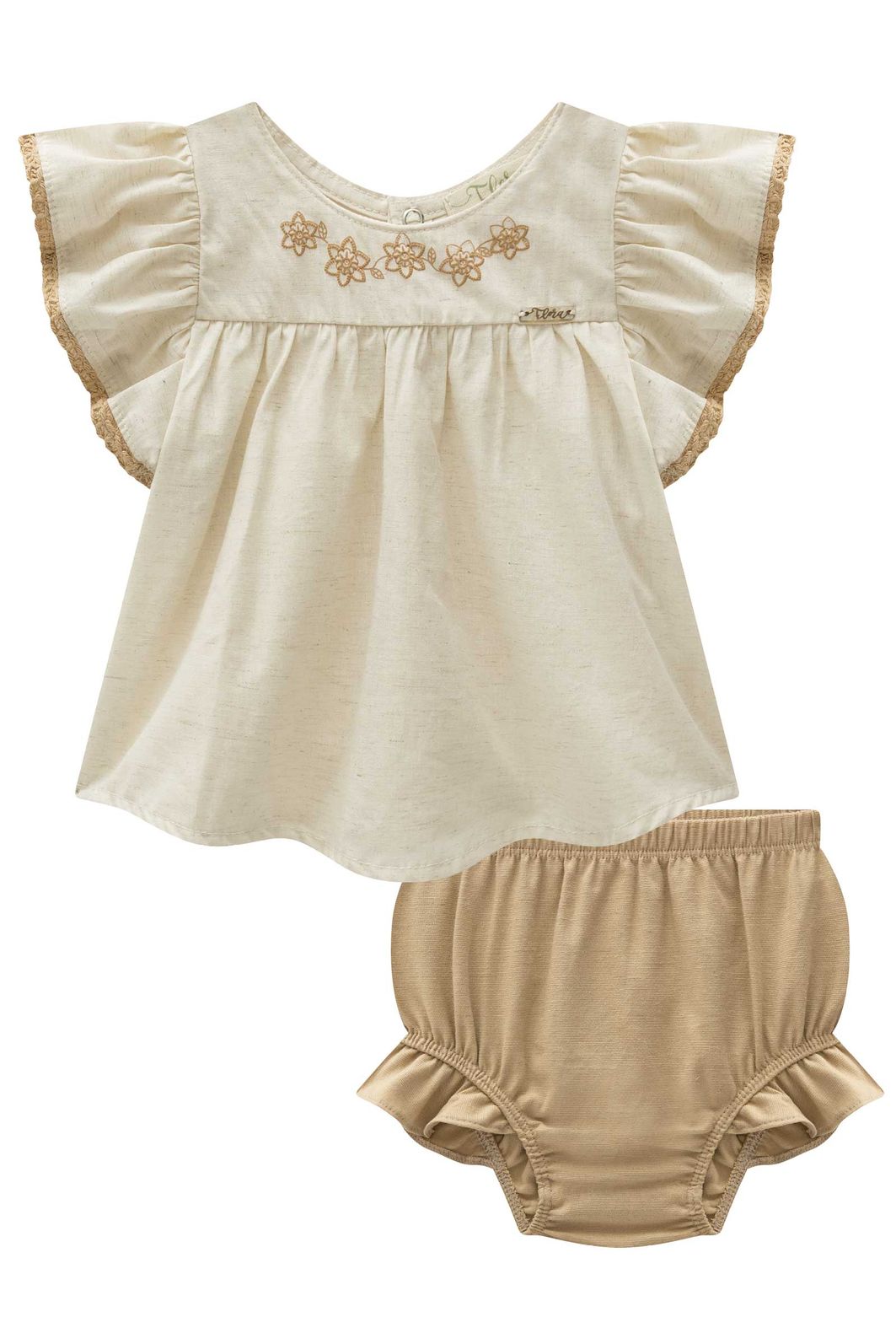 Conjunto de bata em linho deluxe com tapa fralda em linho com elastano 97159 Infanti Bebê Menina Conjunto de bata em linho deluxe com tapa fralda em linho com elastano 97159 Infanti Bebê Menina