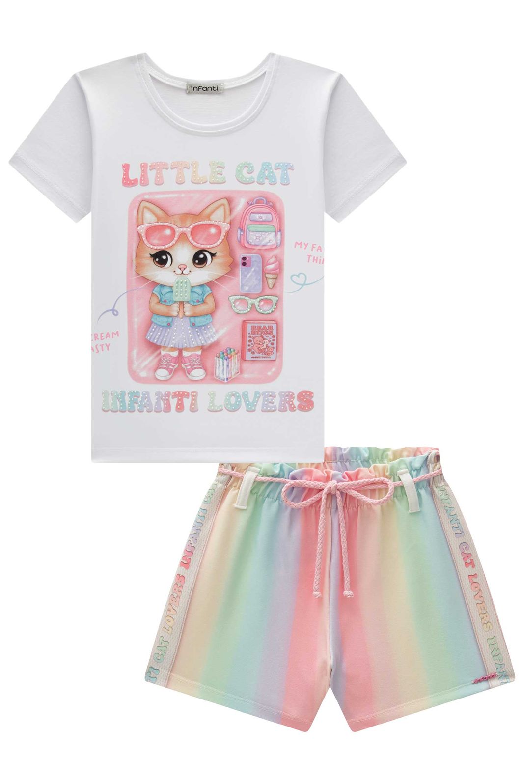 Conjunto de blusa em meia malha e shorts em molecotton 95682 Infanti Infantil Menina Conjunto de blusa em meia malha e shorts em molecotton 95682 Infanti Infantil Menina