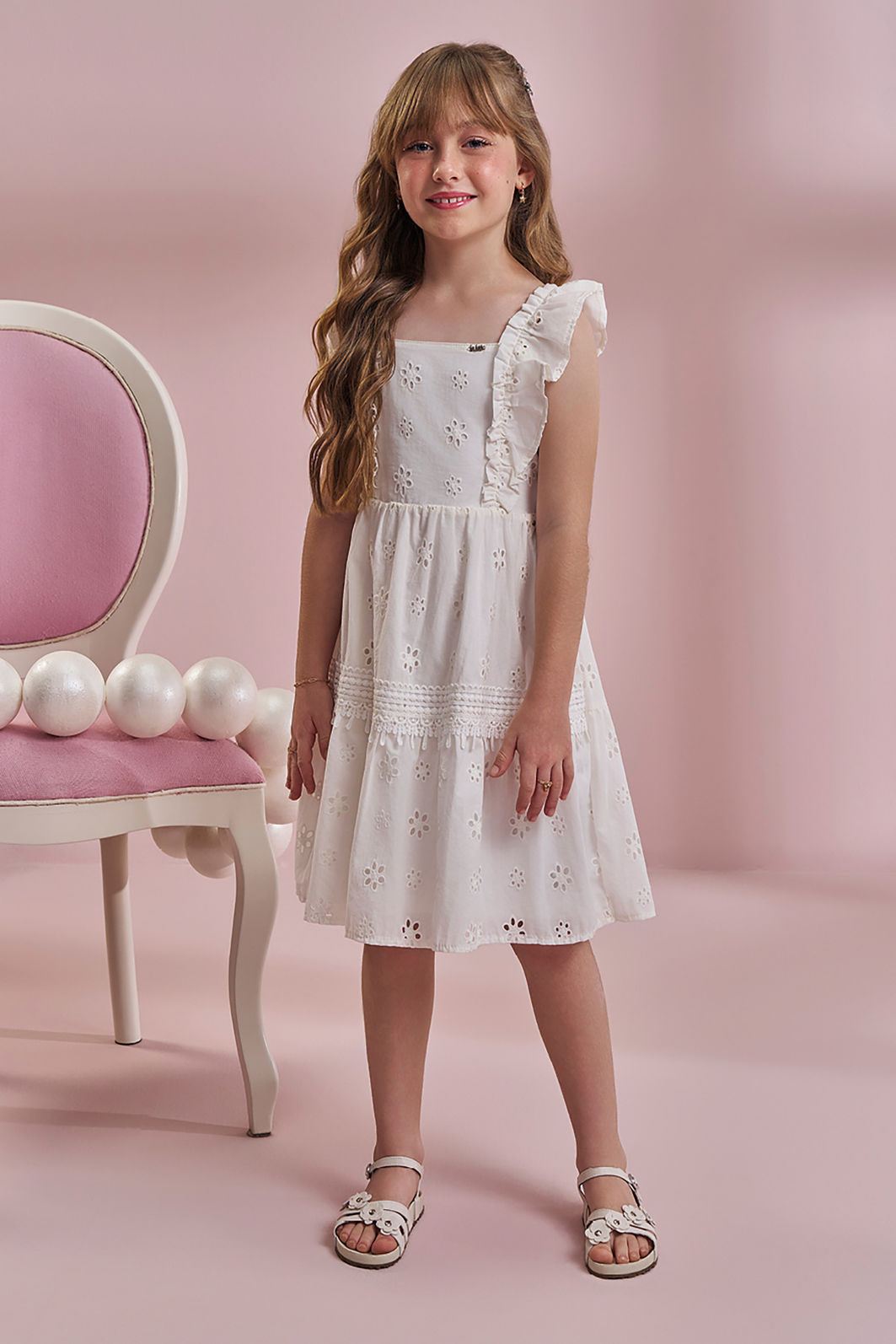Vestido em laise 100% algodão 93687 Kukiê Infantil Menina Vestido em laise 100% algodão 93687 Kukiê Infantil Menina