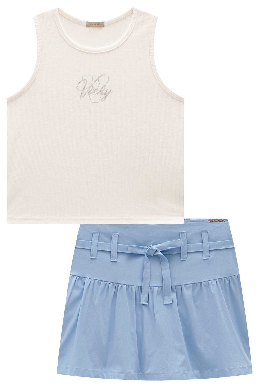 Conjunto de regata em poliamida e short saia em tricoline com elastano 92915 Vic Teen Menina Conjunto de regata em poliamida e short saia em tricoline com elastano 92915 Vic Teen Menina