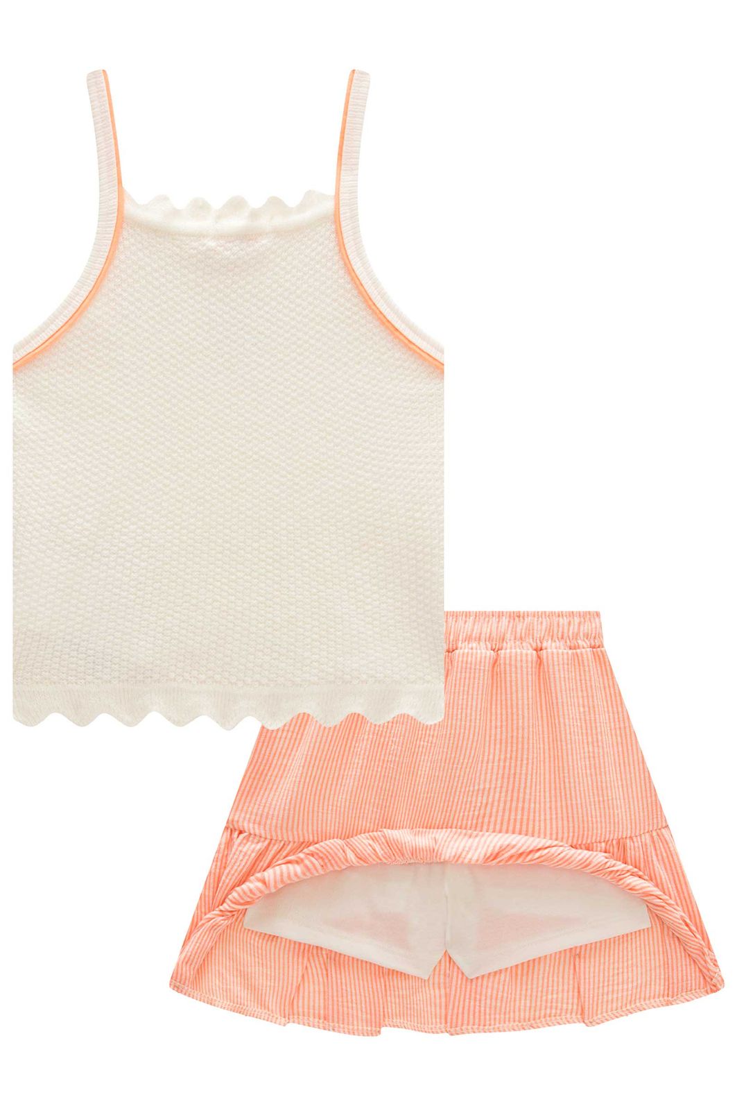 Conjunto de regata em tricot prime e saia em tricoline (Com short embutido) 98057 Kukiê Infantil Menina