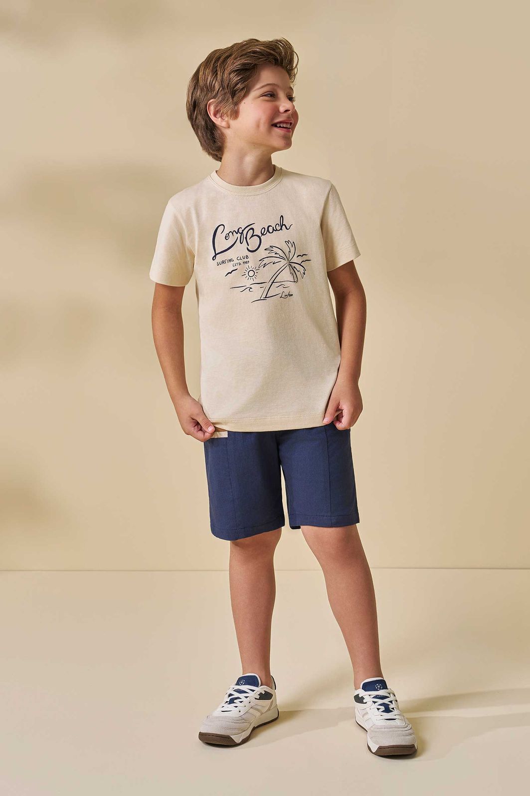 Conjunto de camiseta em meia malha e bermuda em sarja girassol com elastano 96574 LucBoo Infantil Menino Conjunto de camiseta em meia malha e bermuda em sarja girassol com elastano 96574 LucBoo Infantil Menino