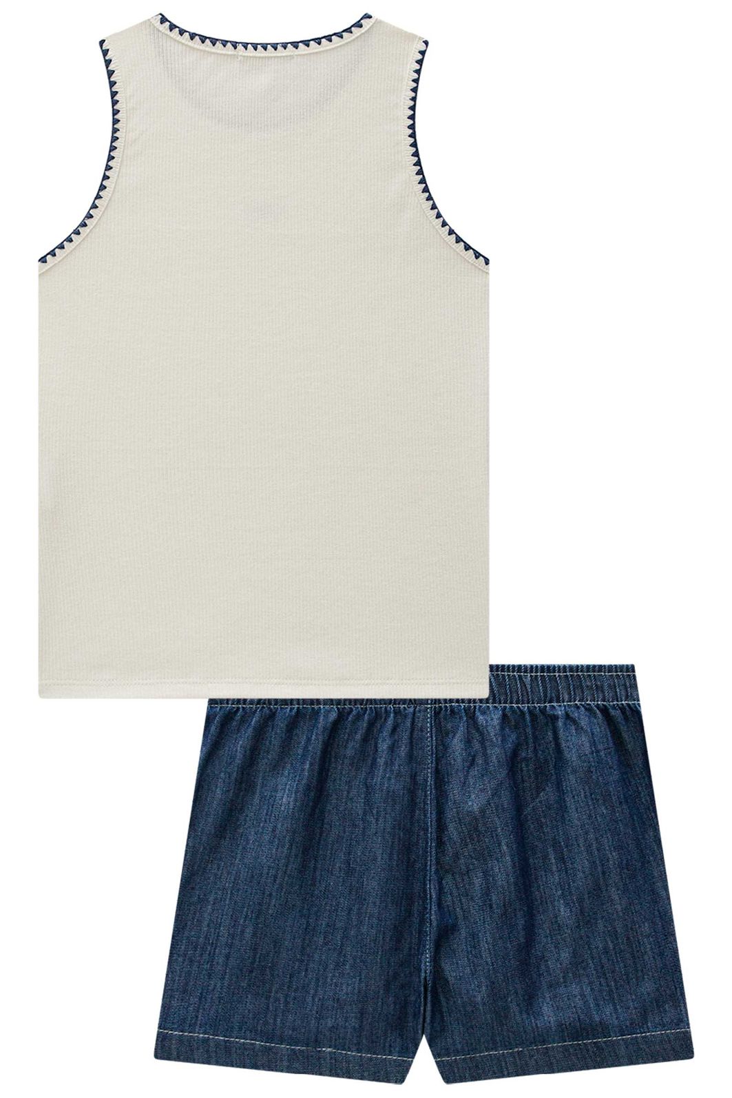 Conjunto de regata em canelado liz e shorts em jeans leve com elastano 98242 Vic Teen Menina Conjunto de regata em canelado liz e shorts em jeans leve com elastano 98242 Vic Teen Menina