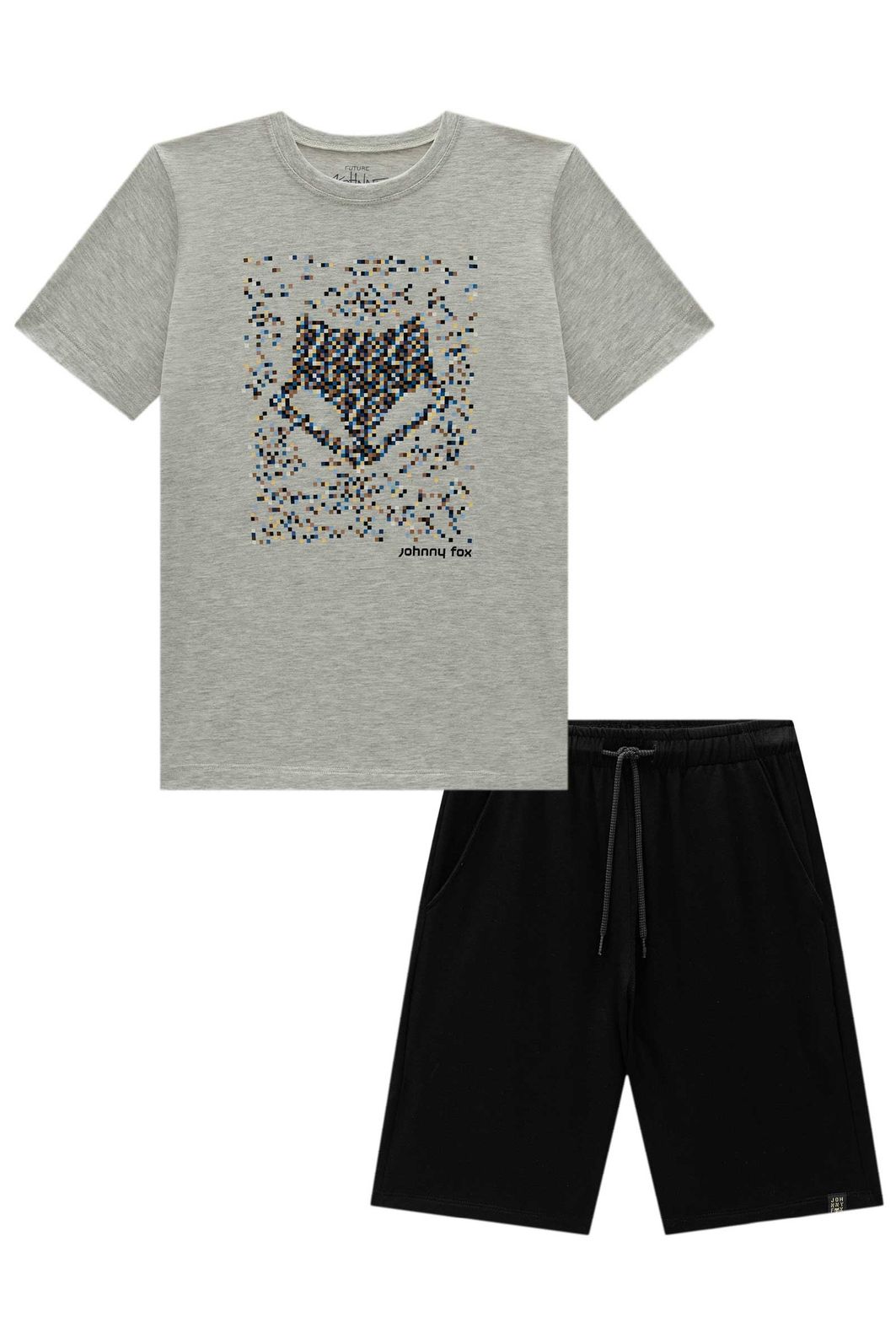 Conjunto de camiseta em meia malha e bermuda em molevisco com elastano 96866 Johnny Fox Teen Menino Conjunto de camiseta em meia malha e bermuda em molevisco com elastano 96866 Johnny Fox Teen Menino