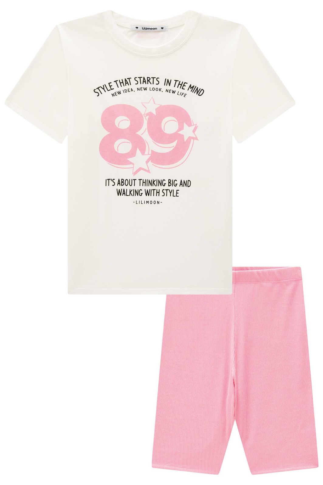 Conjunto de camiseta over em meia malha e bermuda biker em soft line 95940 Lilimoon Teen Menina Conjunto de camiseta over em meia malha e bermuda biker em soft line 95940 Lilimoon Teen Menina