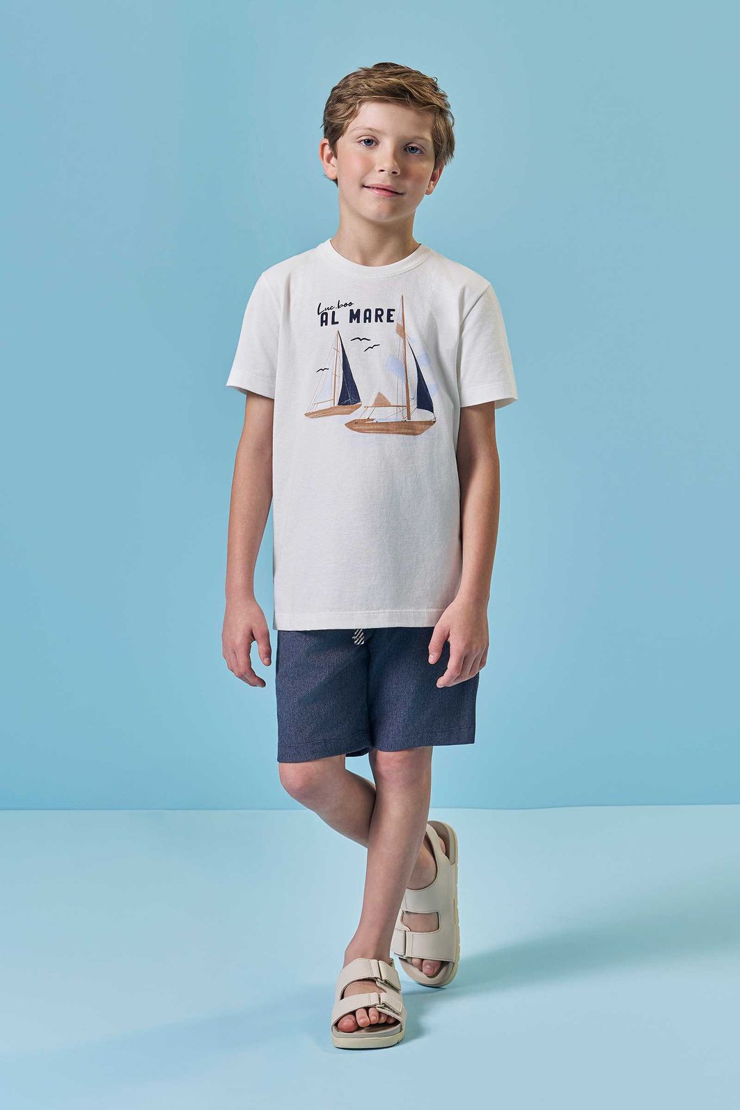 Conjunto camiseta em meia malha e bermuda em cotton jeans com elastano 95436 LucBoo Infantil Menino Conjunto camiseta em meia malha e bermuda em cotton jeans com elastano 95436 LucBoo Infantil Menino