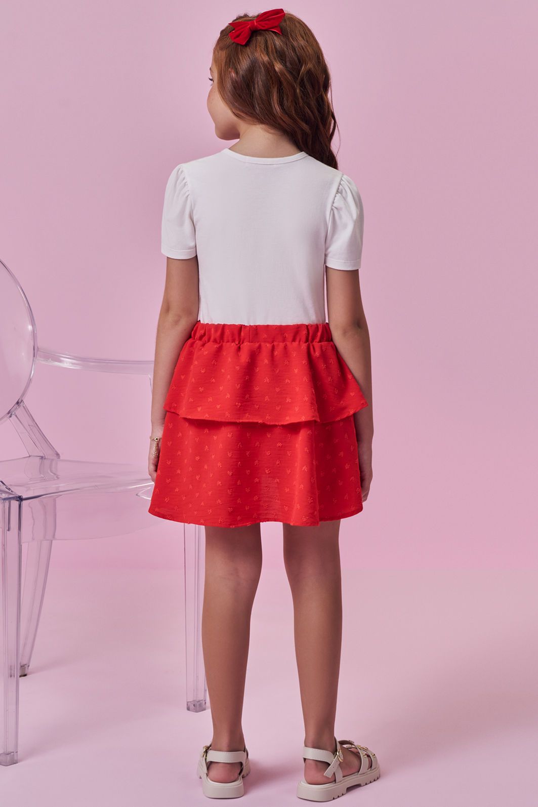 Conjunto de blusa em cotton e saia em crepe textura (com shorts embutido) 99440 Kukiê Infantil Menina Conjunto de blusa em cotton e saia em crepe textura (com shorts embutido) 99440 Kukiê Infantil Menina