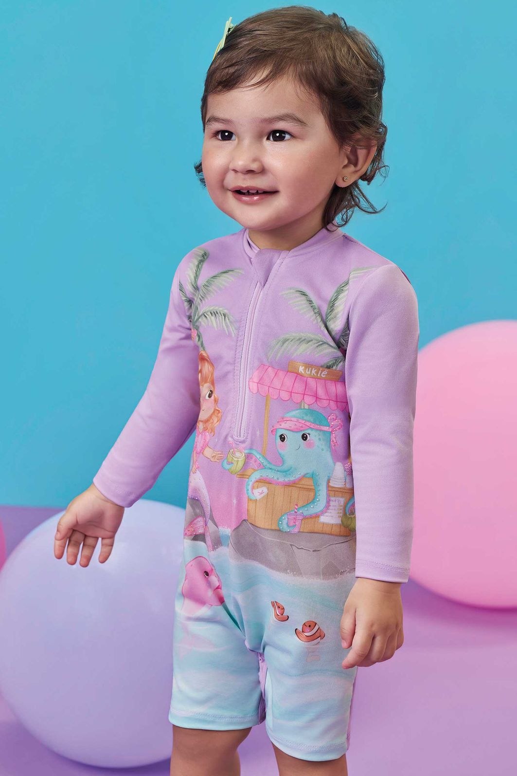 Macacão em malha com proteção UV50+ 99105 Kukiê Bebê Menina Macacão em malha com proteção UV50+ 99105 Kukiê Bebê Menina