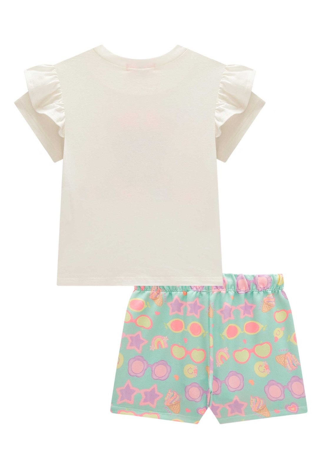 Conjunto de blusa em meia malha e shorts em molecotton 98910 Kukiê Infantil Menina Conjunto de blusa em meia malha e shorts em molecotton 98910 Kukiê Infantil Menina