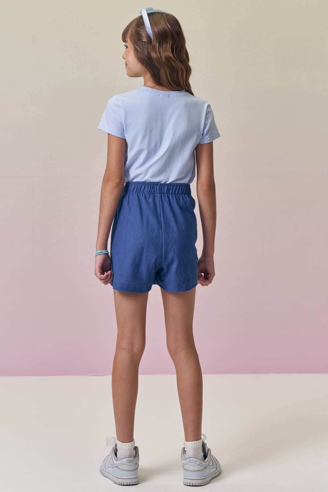 Conjunto de blusa em cotton e short saia em malha denim 96864 Vic Teen Menina Conjunto de blusa em cotton e short saia em malha denim 96864 Vic Teen Menina