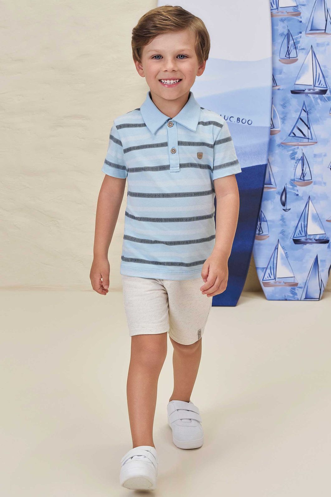 Conjunto de camisa polo em meia malha e bermuda em moletom sem pelúcia 98236 LucBoo Infantil Menino Conjunto de camisa polo em meia malha e bermuda em moletom sem pelúcia 98236 LucBoo Infantil Menino