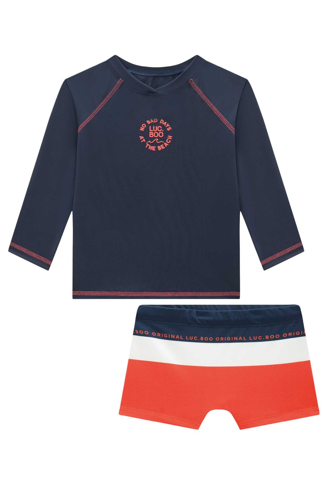 Conjunto de camiseta e sunga em malha UV dry com proteção UV50+ 96125 LucBoo Infantil Menino Conjunto de camiseta e sunga em malha UV dry com proteção UV50+ 96125 LucBoo Infantil Menino