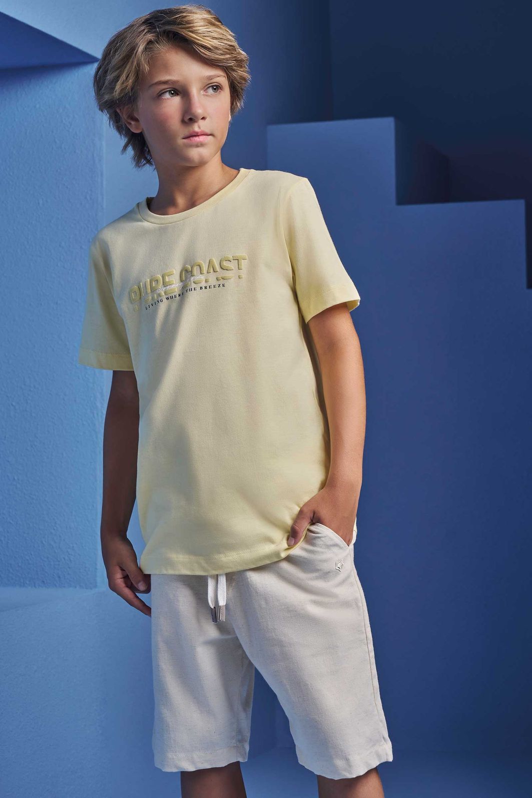 Bermuda em linho santorine com elastano 98692 Johnny Fox Teen Menino