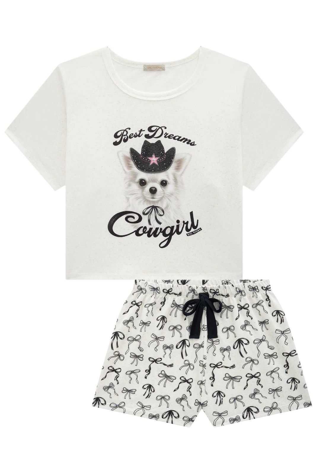 Conjunto de pijama com blusa em malha fresh e shorts em malha comfy 95077 Vic Teen Menina