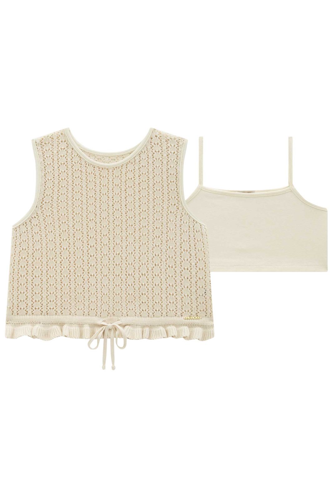 Regata sobreposição em tricot 100% algodão e top forro em ribana 1x1 94429 Vic Teen Menina Regata sobreposição em tricot 100% algodão e top forro em ribana 1x1 94429 Vic Teen Menina