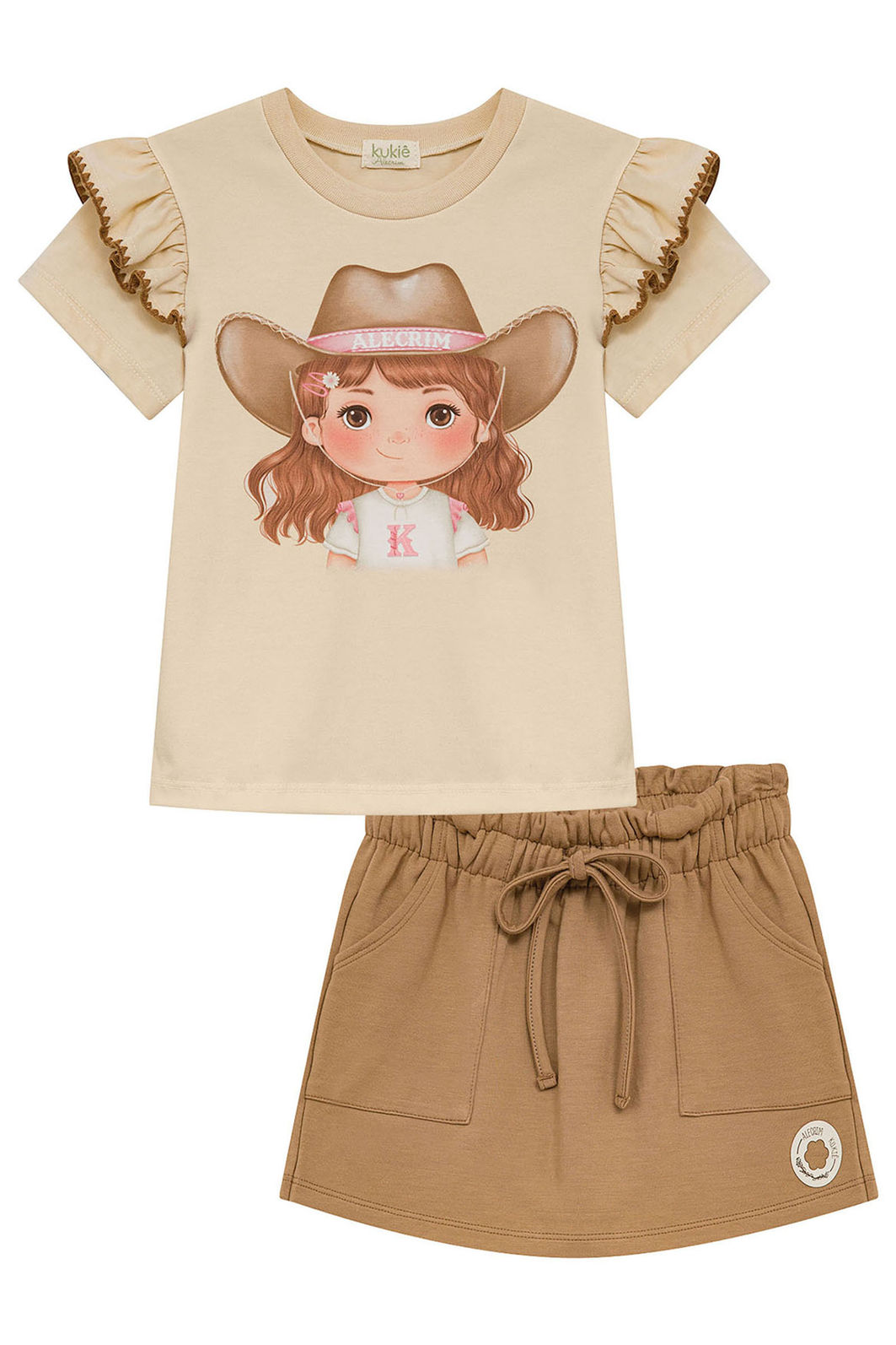 Conjunto de blusa em meia malha e short saia em molevisco 95016 Kukiê Infantil Menina