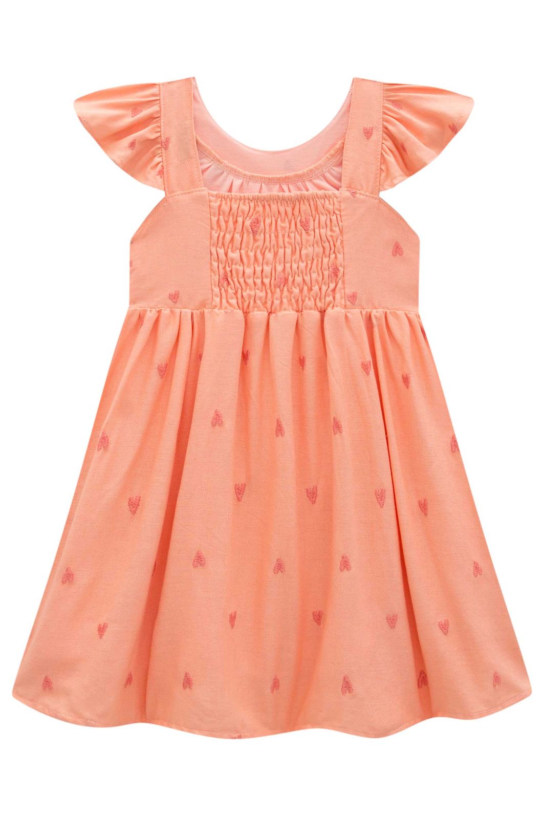 Vestido em linho bordado corações 96598 Infanti Infantil Menina