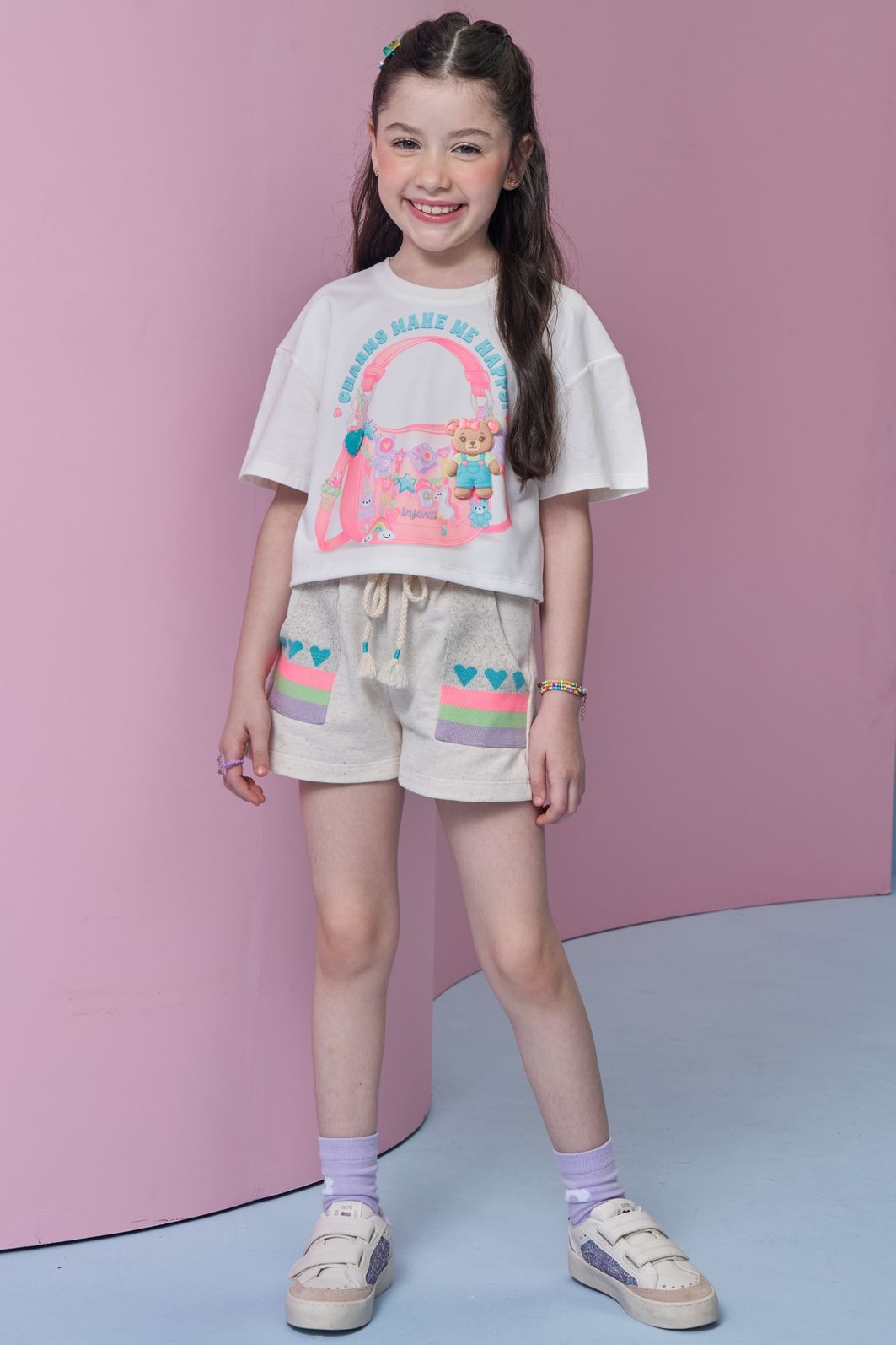 Conjunto de blusa em meia malha e shorts em moletom linho sem pelúcia 96365 Infanti Infantil Menina Conjunto de blusa em meia malha e shorts em moletom linho sem pelúcia 96365 Infanti Infantil Menina
