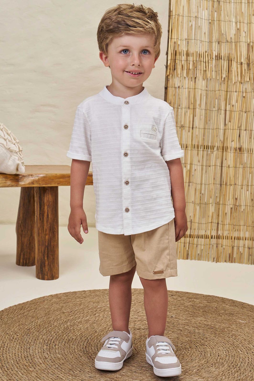Conjunto de camisa em malha textura e bermuda em linho santorine com elastano 97965 LucBoo Infantil Menino Conjunto de camisa em malha textura e bermuda em linho santorine com elastano 97965 LucBoo Infantil Menino