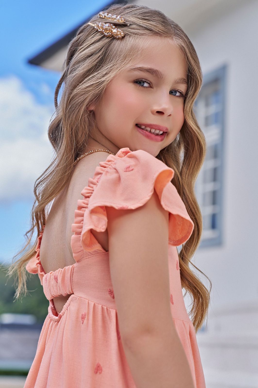 Vestido em linho bordado corações 96650 Infanti Infantil Menina Vestido em linho bordado corações 96650 Infanti Infantil Menina