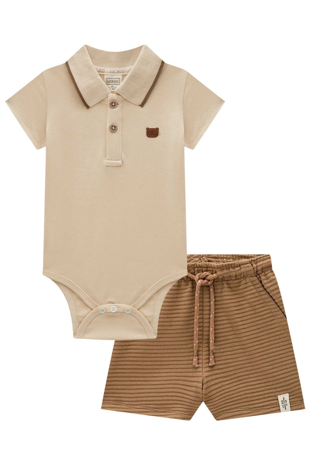 Conjunto de body polo em piquet com elastano e bermuda em moletom relevo 98022 LucBoo Bebê Menino Conjunto de body polo em piquet com elastano e bermuda em moletom relevo 98022 LucBoo Bebê Menino