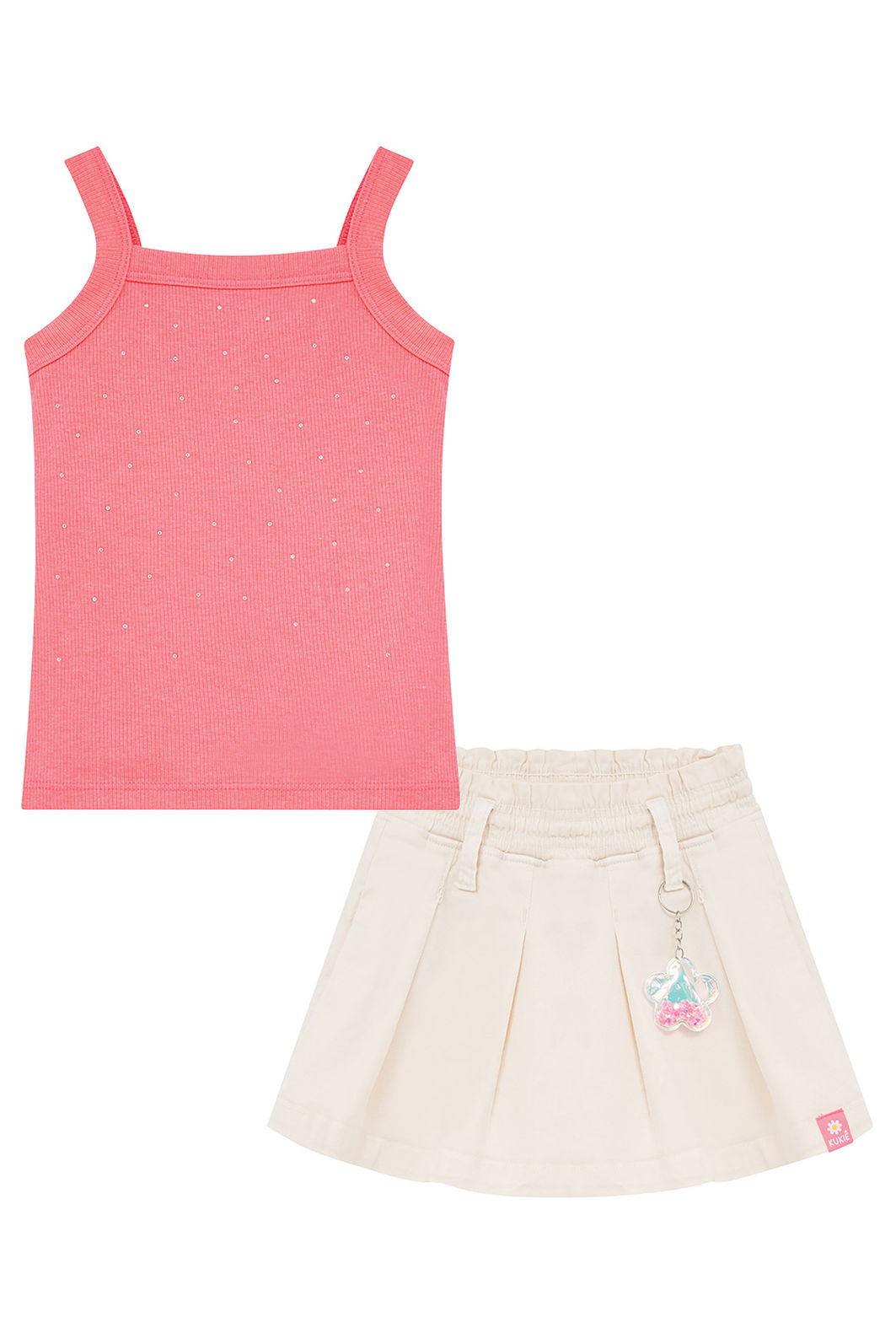 Conjunto de regata em canelado liz e short saia em sarja com elastano 95078 Kukiê Infantil Menina Conjunto de regata em canelado liz e short saia em sarja com elastano 95078 Kukiê Infantil Menina