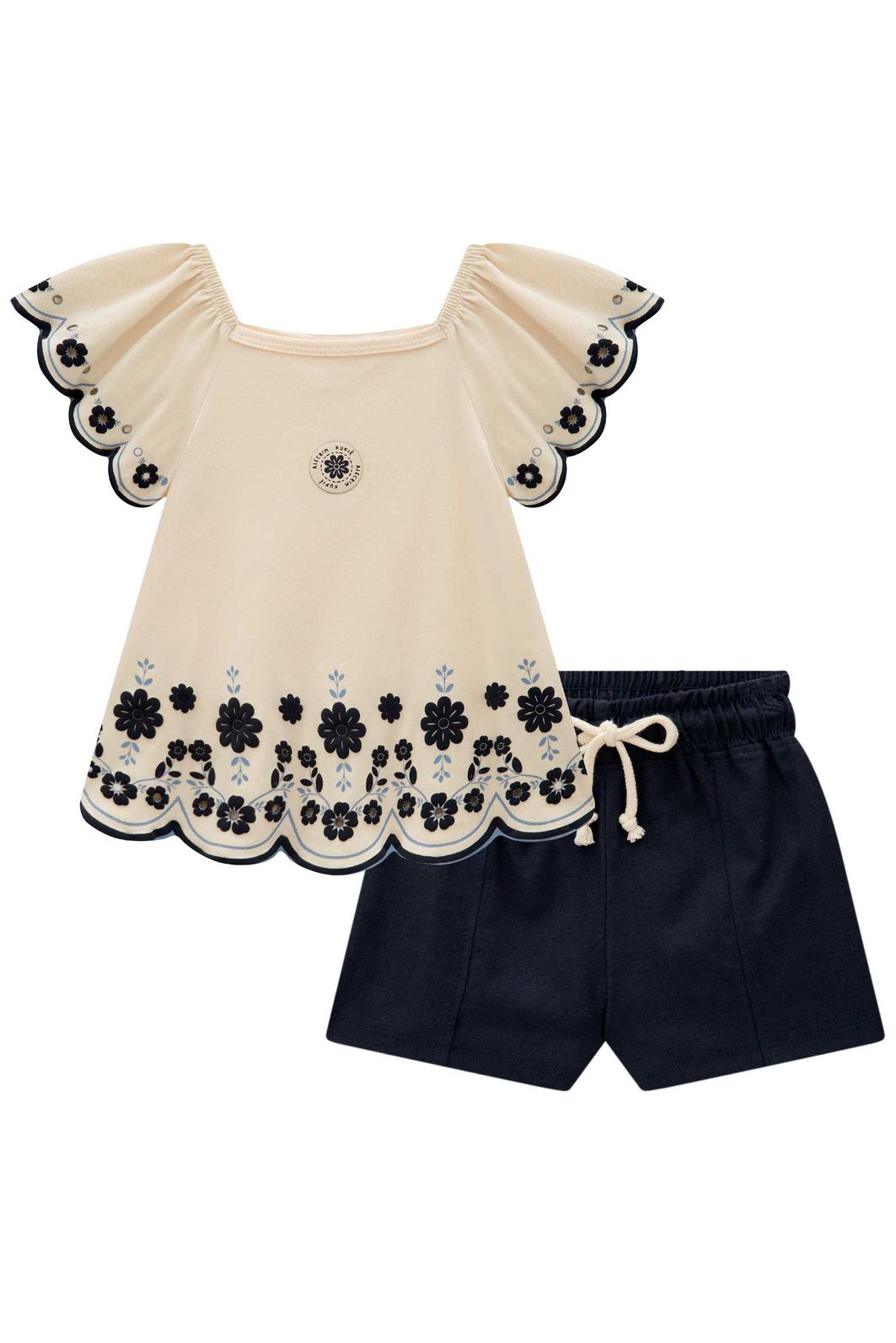 Conjunto de blusa em cotton e short em linho santorini com elastano 21812 Kukiê Infantil Menina Conjunto de blusa em cotton e short em linho santorini com elastano 21812 Kukiê Infantil Menina