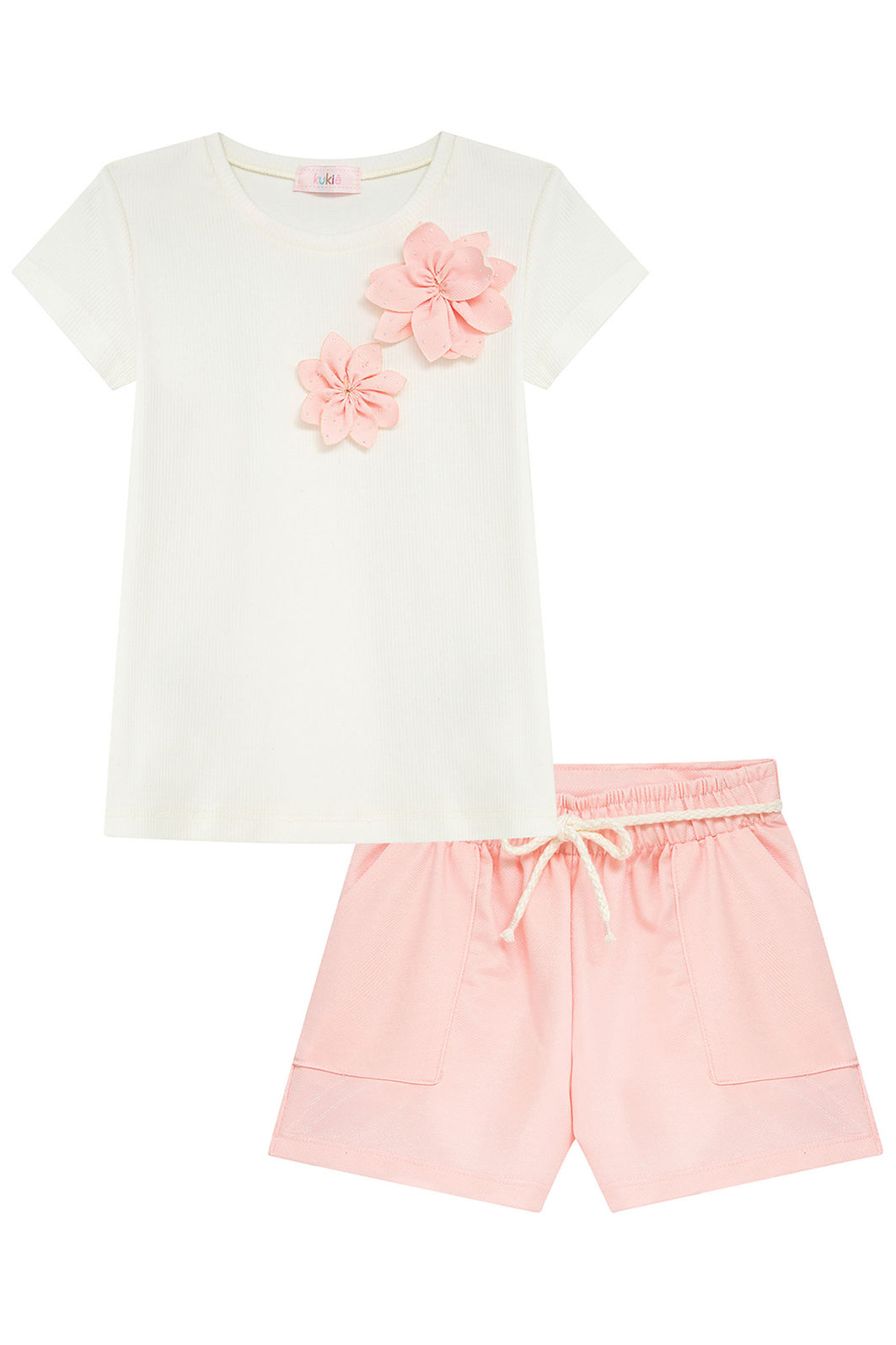Conjunto de blusa em canelado e shorts em malha twill brilho 93662 Kukiê Infantil Menina Conjunto de blusa em canelado e shorts em malha twill brilho 93662 Kukiê Infantil Menina