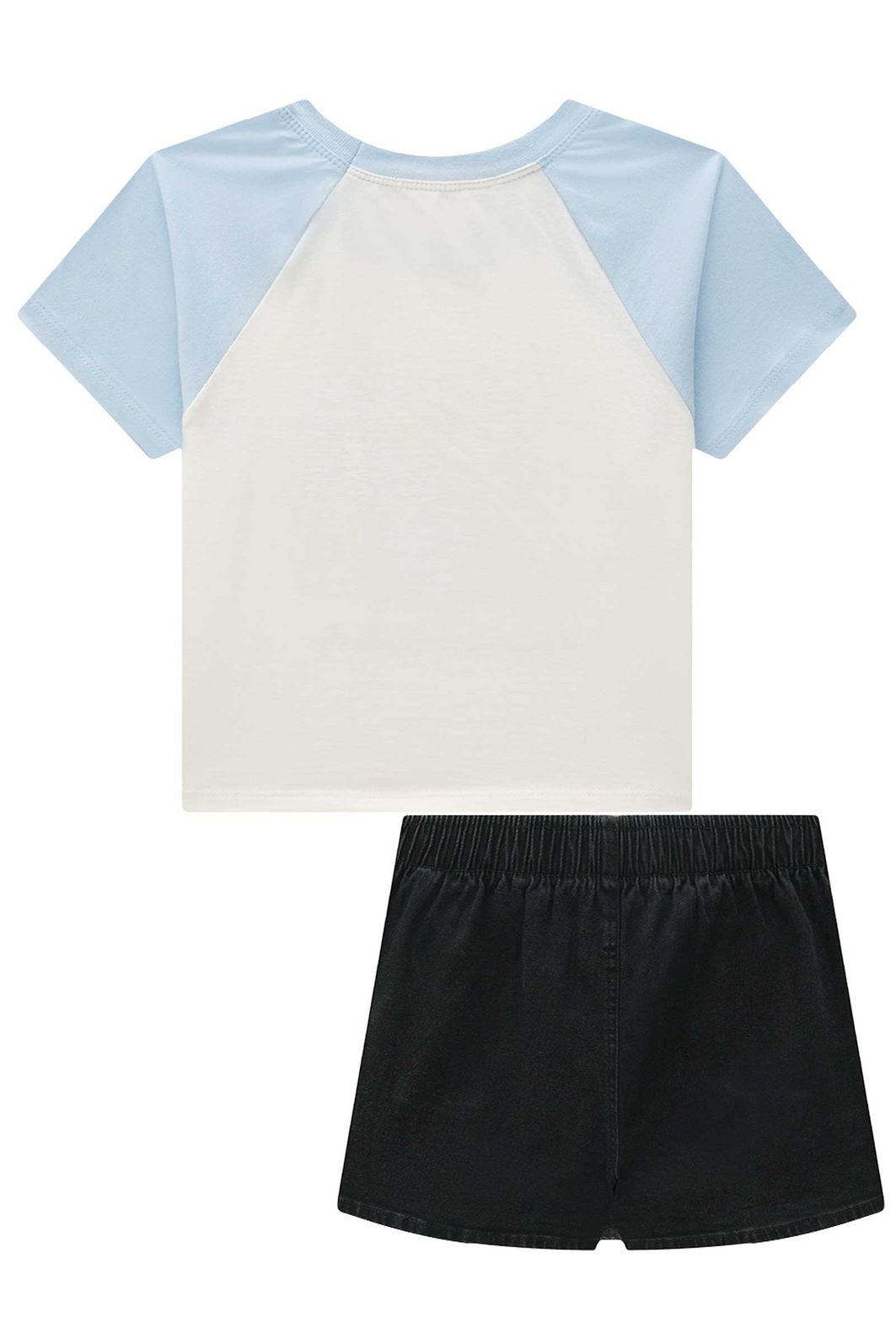 Conjunto de blusa em meia malha e short saia em jeans com elastano 95905 Lilimoon Teen Menina