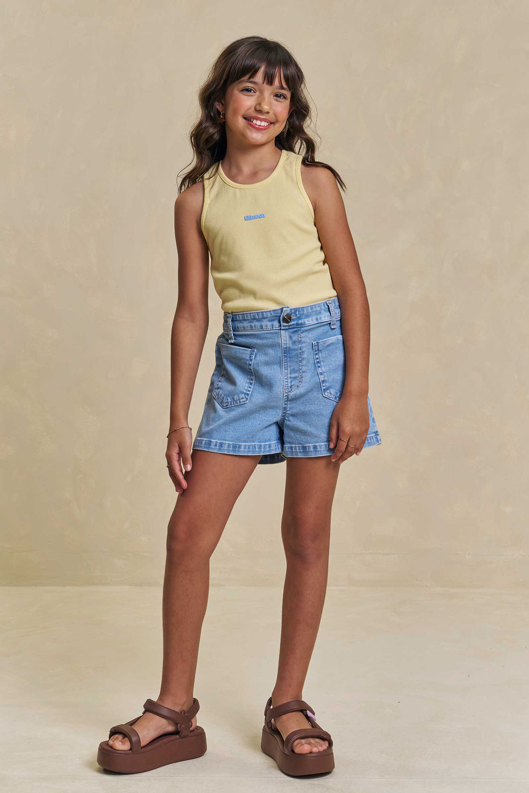 Conjunto de regata em canelado liz e shorts em jeans com elastano 95639 Lilimoon Teen Menina Conjunto de regata em canelado liz e shorts em jeans com elastano 95639 Lilimoon Teen Menina