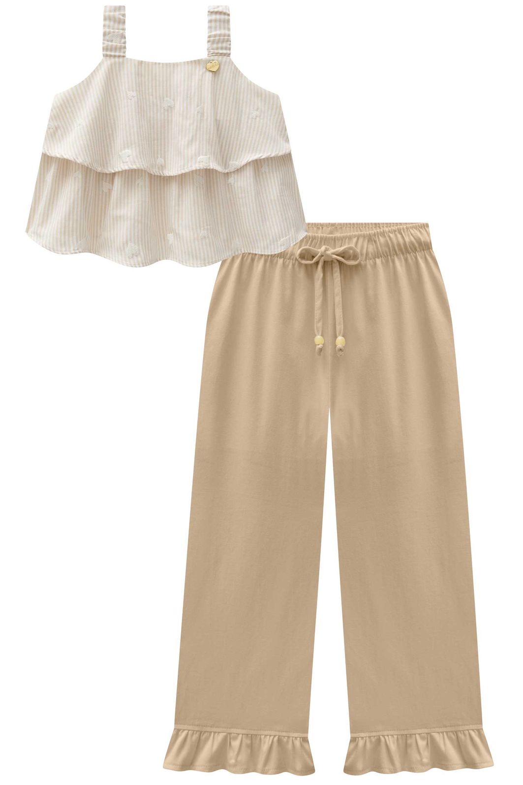 Conjunto de bata em tricoline bordado e calça mariner em sarja com elastano 97090 Infanti Infantil Menina Conjunto de bata em tricoline bordado e calça mariner em sarja com elastano 97090 Infanti Infantil Menina