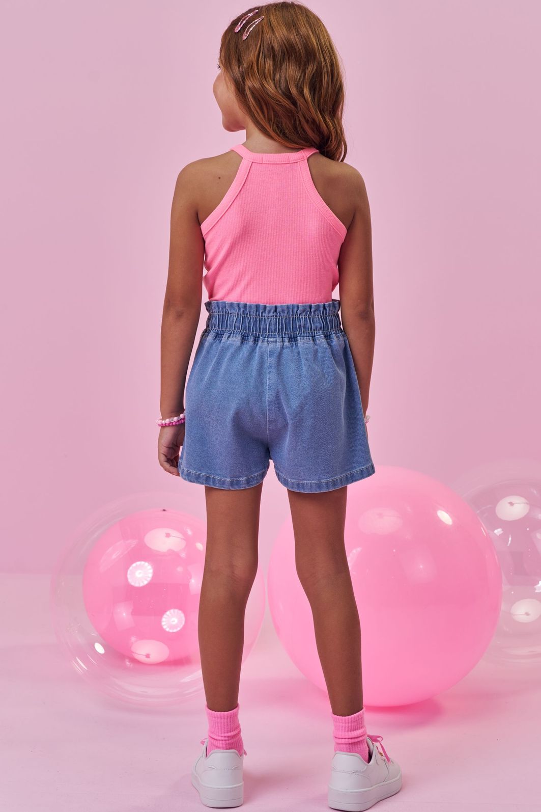 Conjunto de regata em canelado liz e shorts em jeans com elastano 98738 Kukiê Infantil Menina Conjunto de regata em canelado liz e shorts em jeans com elastano 98738 Kukiê Infantil Menina