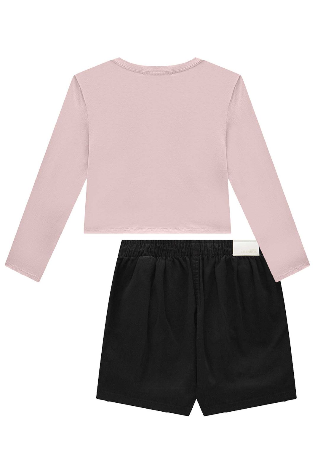 Conjunto de blusa boxy over em meia malha e short saia em sarja com elastano 92163 Lilimoon Teen Menina