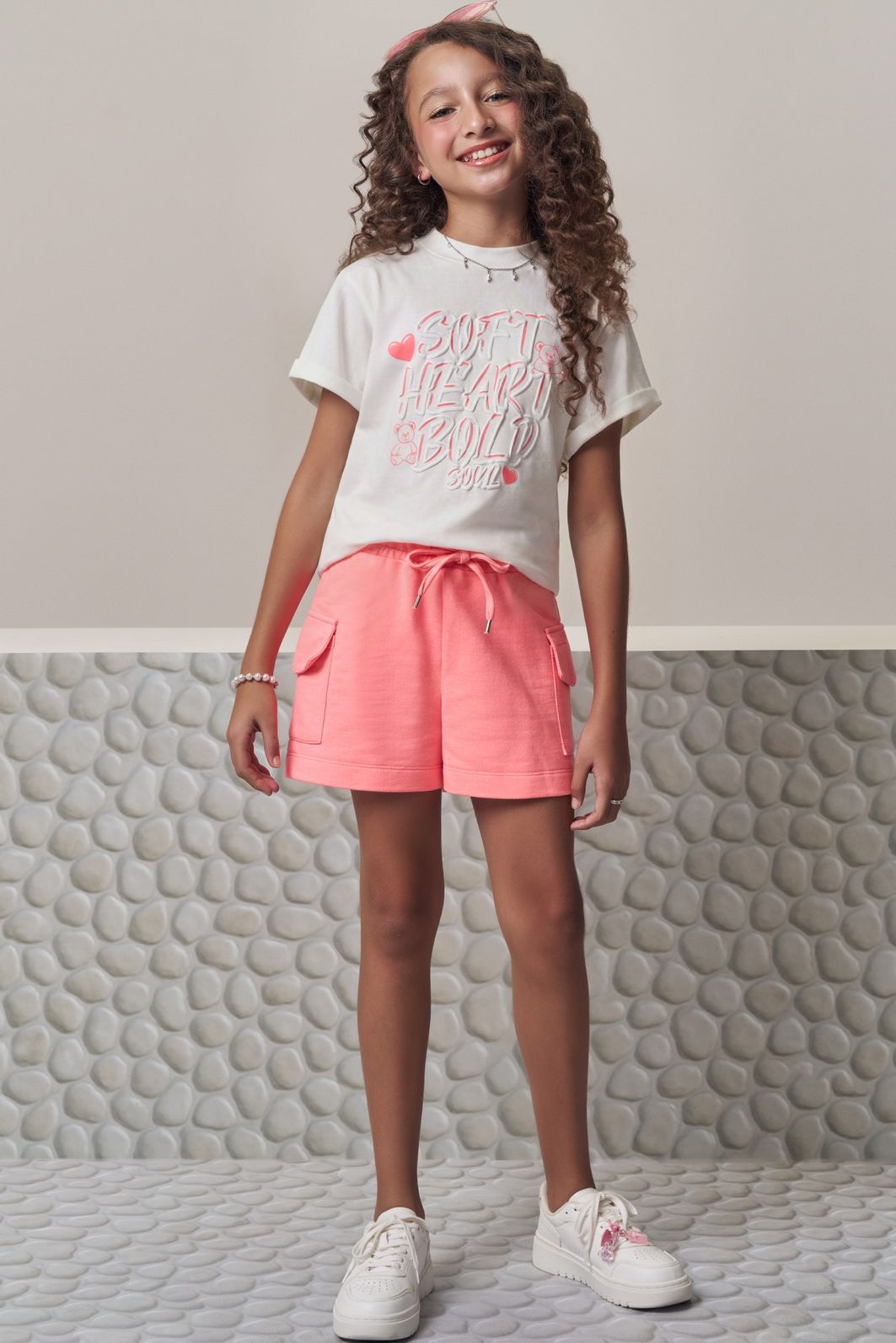 Conjunto de camiseta over em meia malha e shorts em moletom sem pelúcia 98793 Lilimoon Teen Menina
