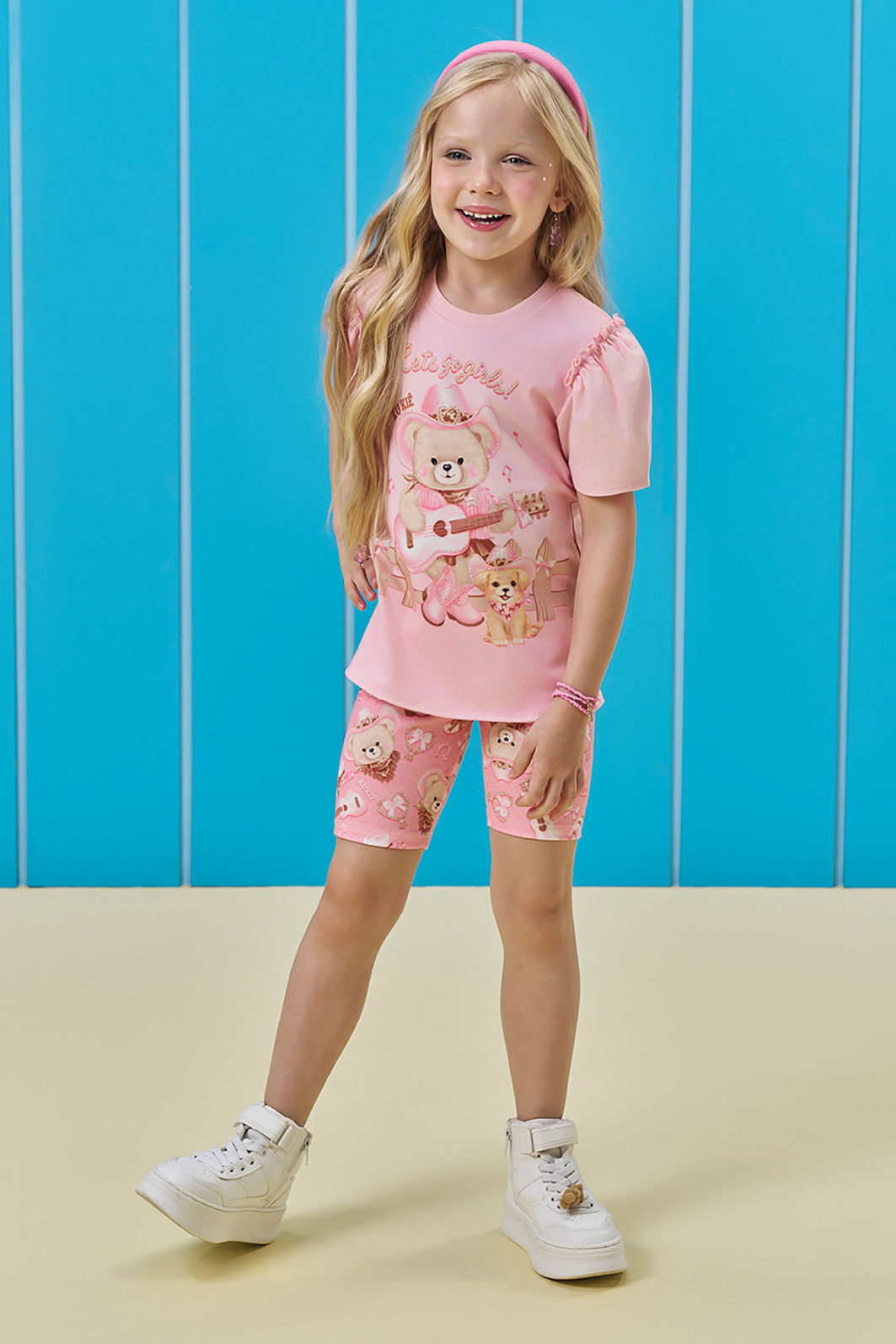Conjunto de blusa em meia malha e bermuda biker em molecotton 95990 Kukiê Infantil Menina Conjunto de blusa em meia malha e bermuda biker em molecotton 95990 Kukiê Infantil Menina