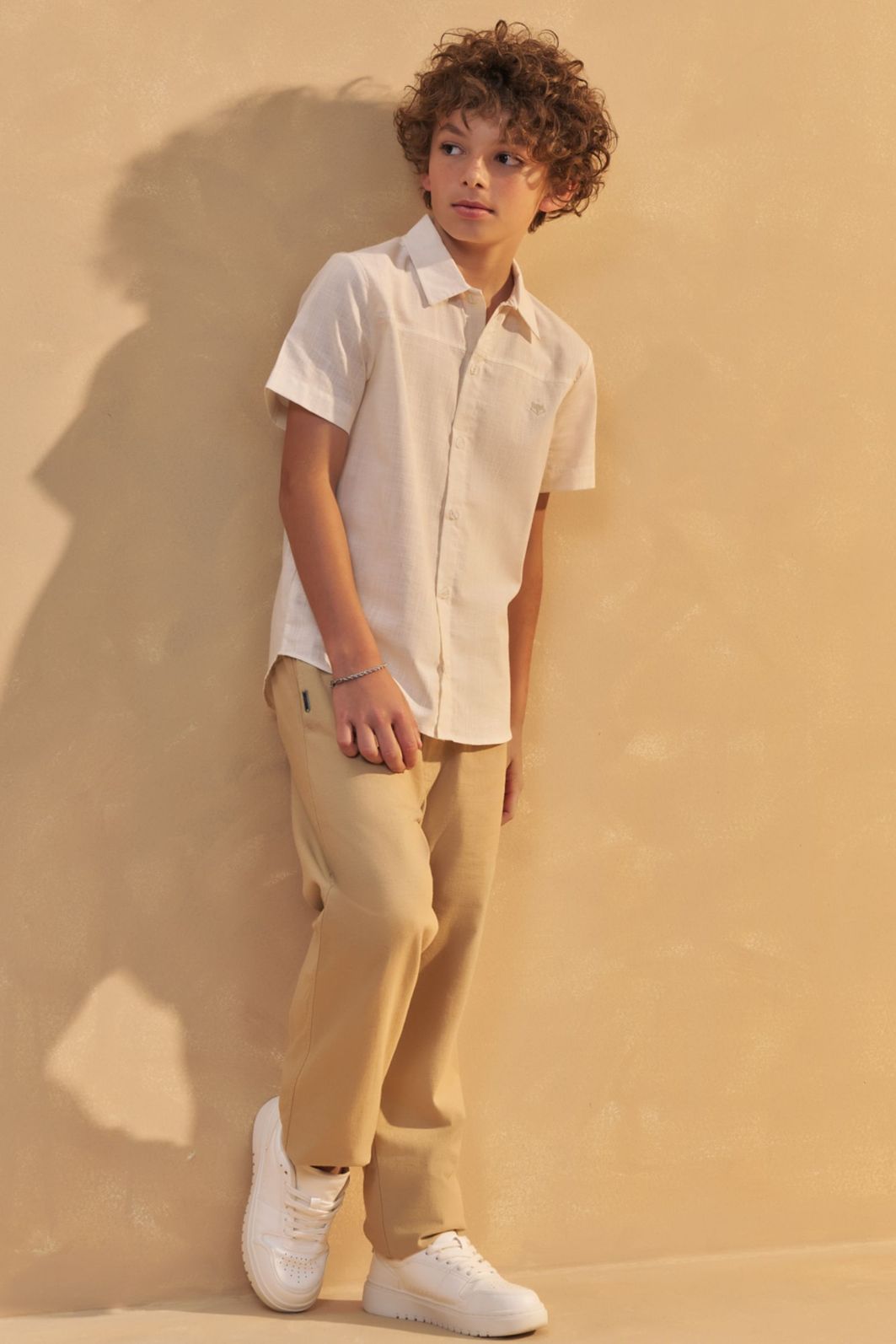 Calça reta em linho santorine com elastano 95117 Johnny Fox Teen Menino