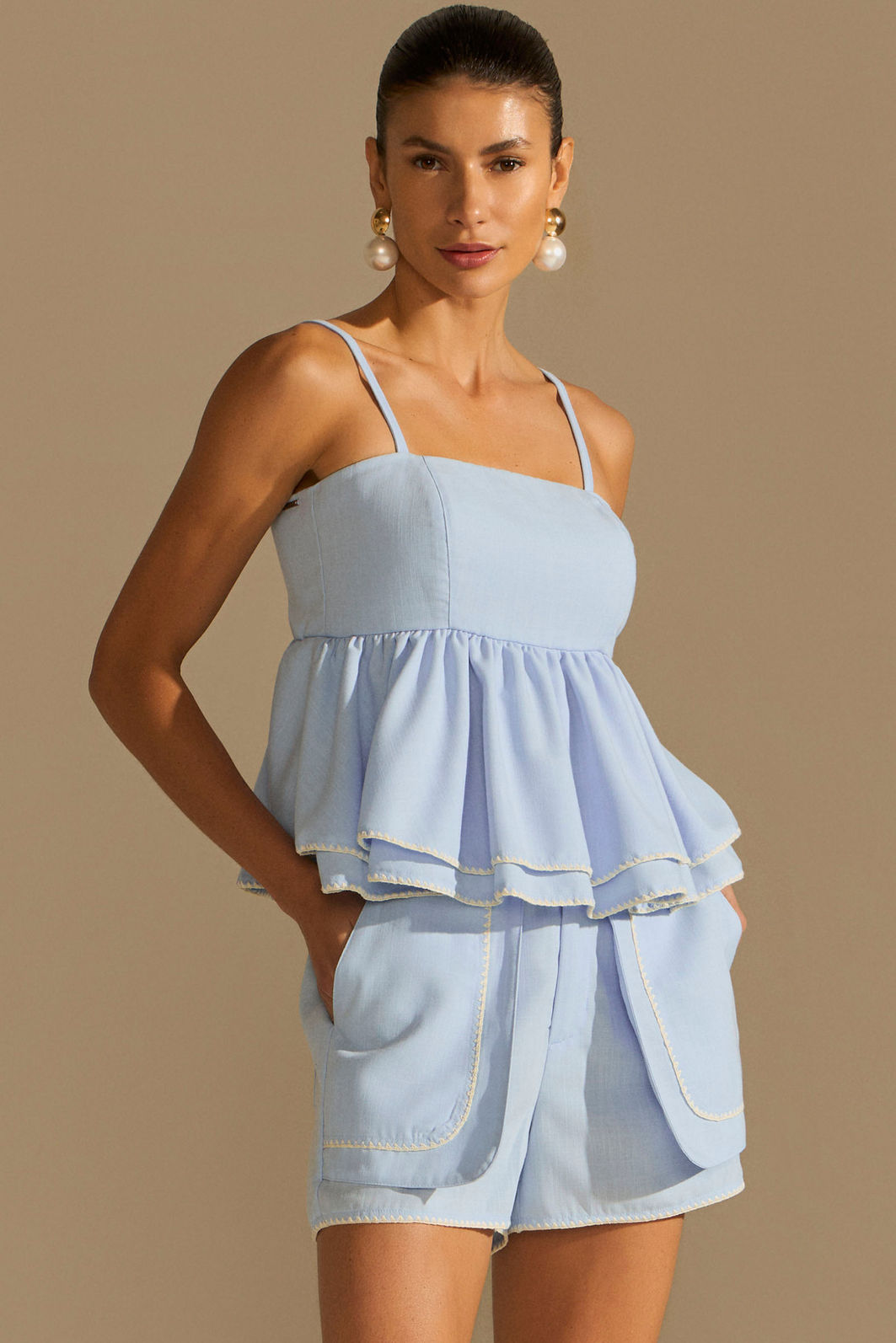 Blusa peplum de alça em blend de linho 95619 Linzzi Blusa peplum de alça em blend de linho 95619 Linzzi