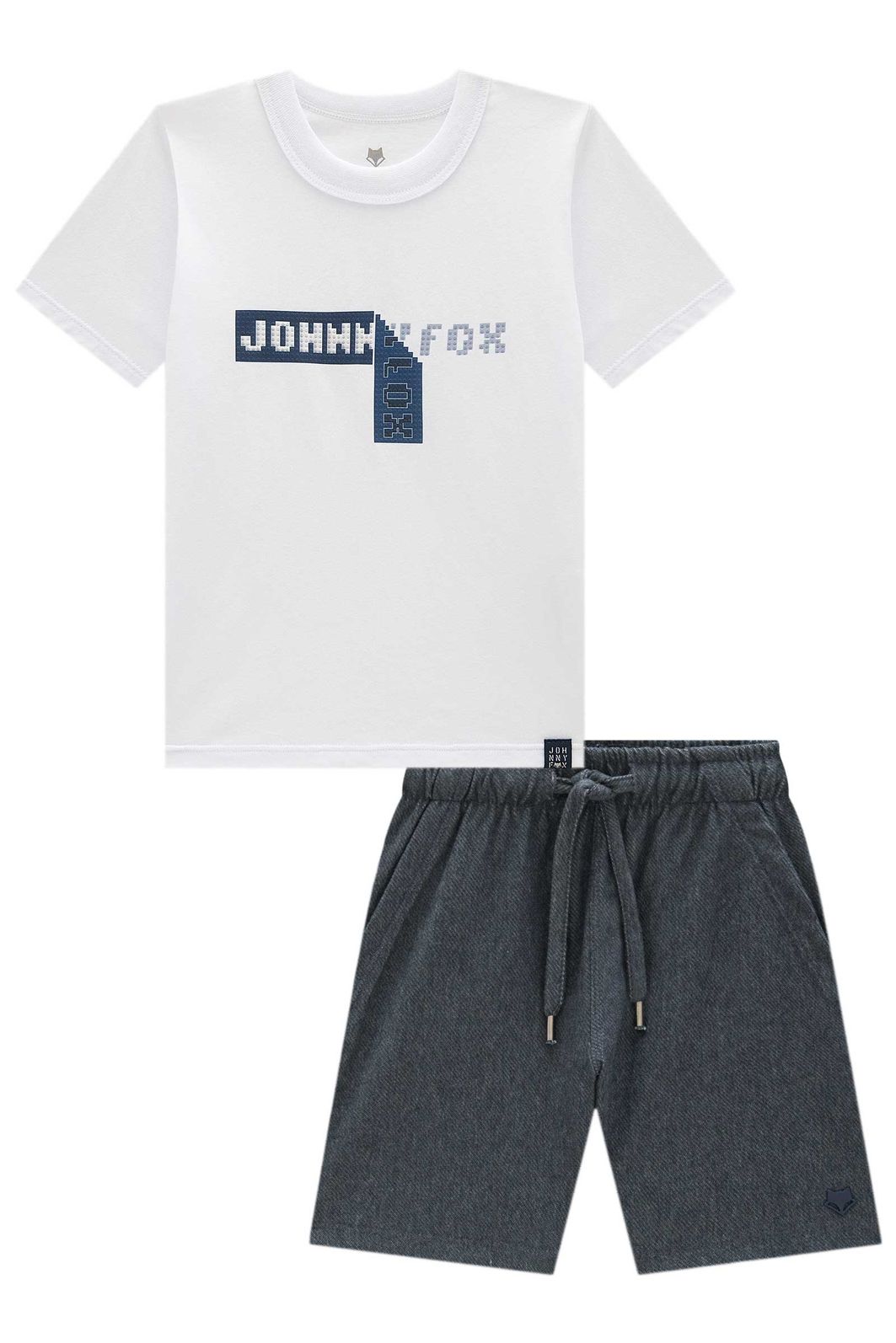 Conjunto de camiseta em meia malha e bermuda em cotton jeans com elastano 99261 Johnny Fox Teen Menino Conjunto de camiseta em meia malha e bermuda em cotton jeans com elastano 99261 Johnny Fox Teen Menino