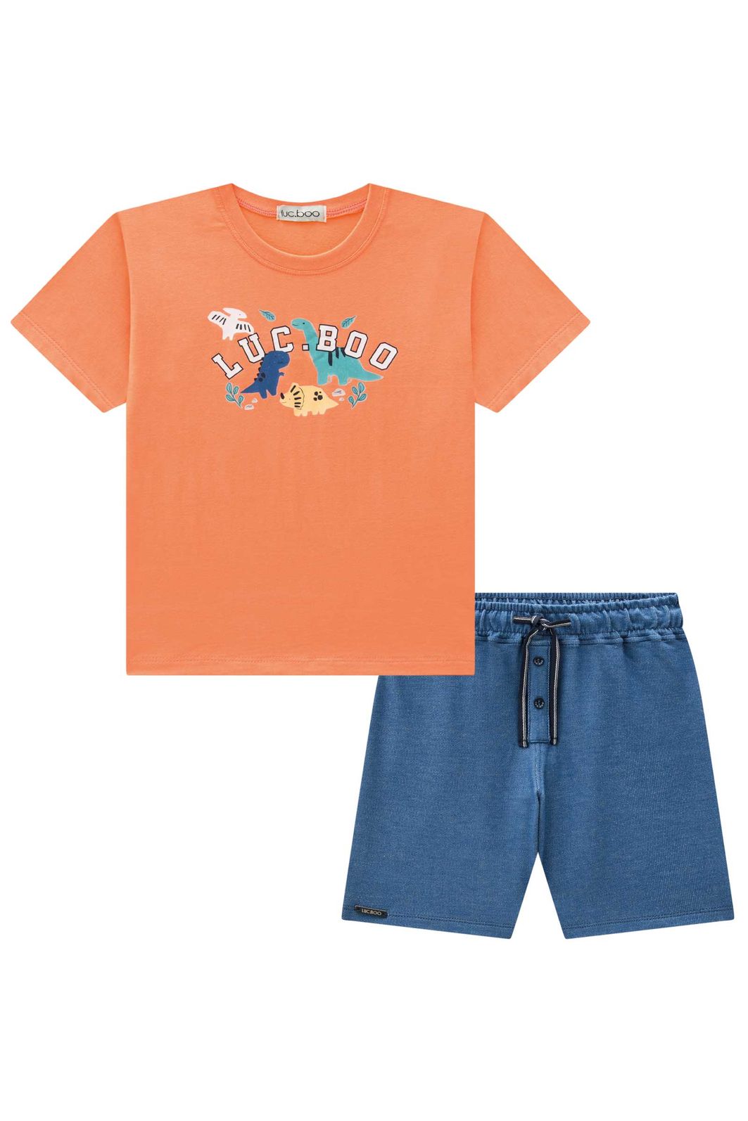 Conjunto de camiseta em meia malha e bermuda em malha denim com elastano 97180 LucBoo Infantil Menino Conjunto de camiseta em meia malha e bermuda em malha denim com elastano 97180 LucBoo Infantil Menino