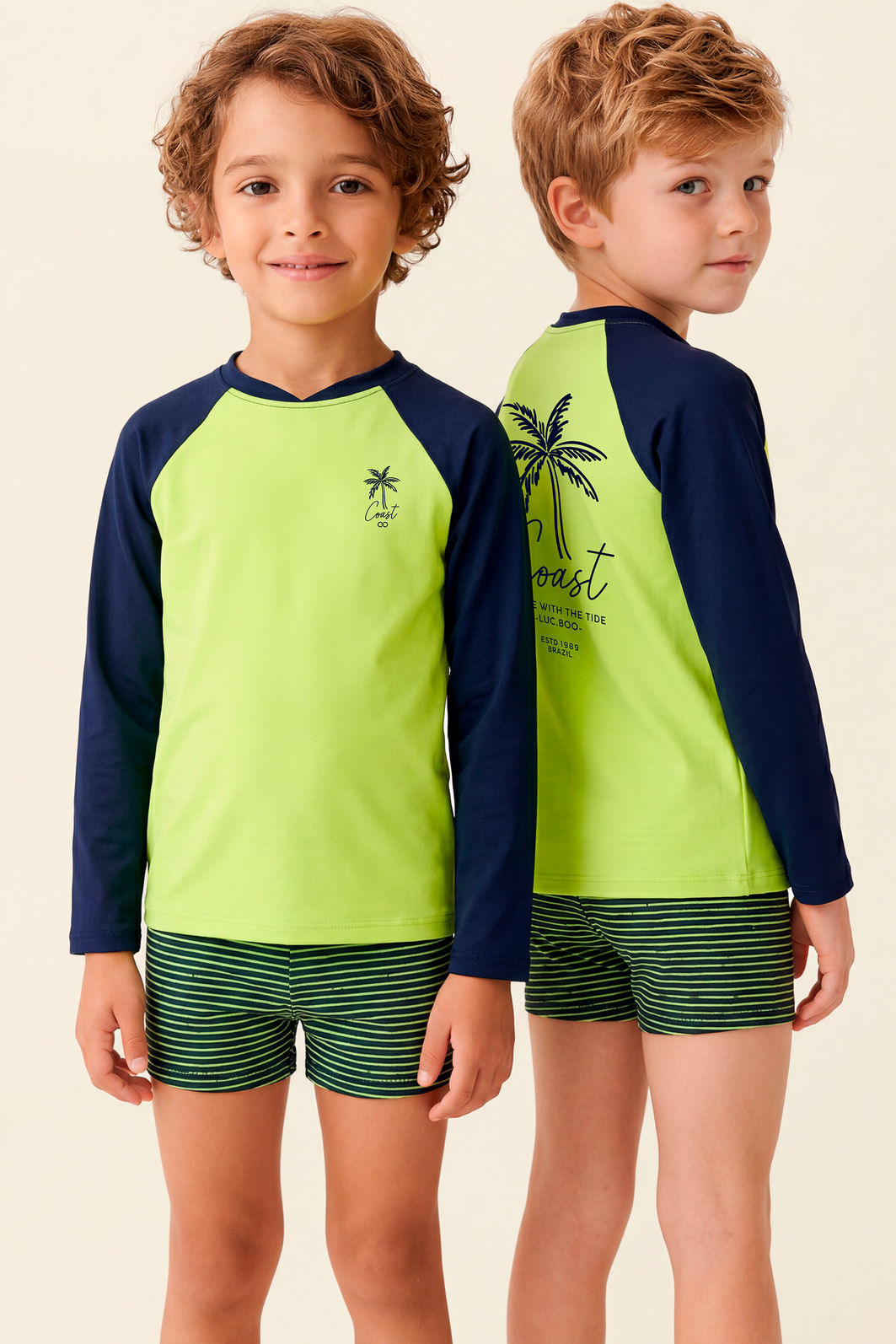 Conjunto de camiseta e sunga em malha UV dry com proteção UV50+ 24729 LucBoo Infantil Menino Conjunto de camiseta e sunga em malha UV dry com proteção UV50+ 24729 LucBoo Infantil Menino