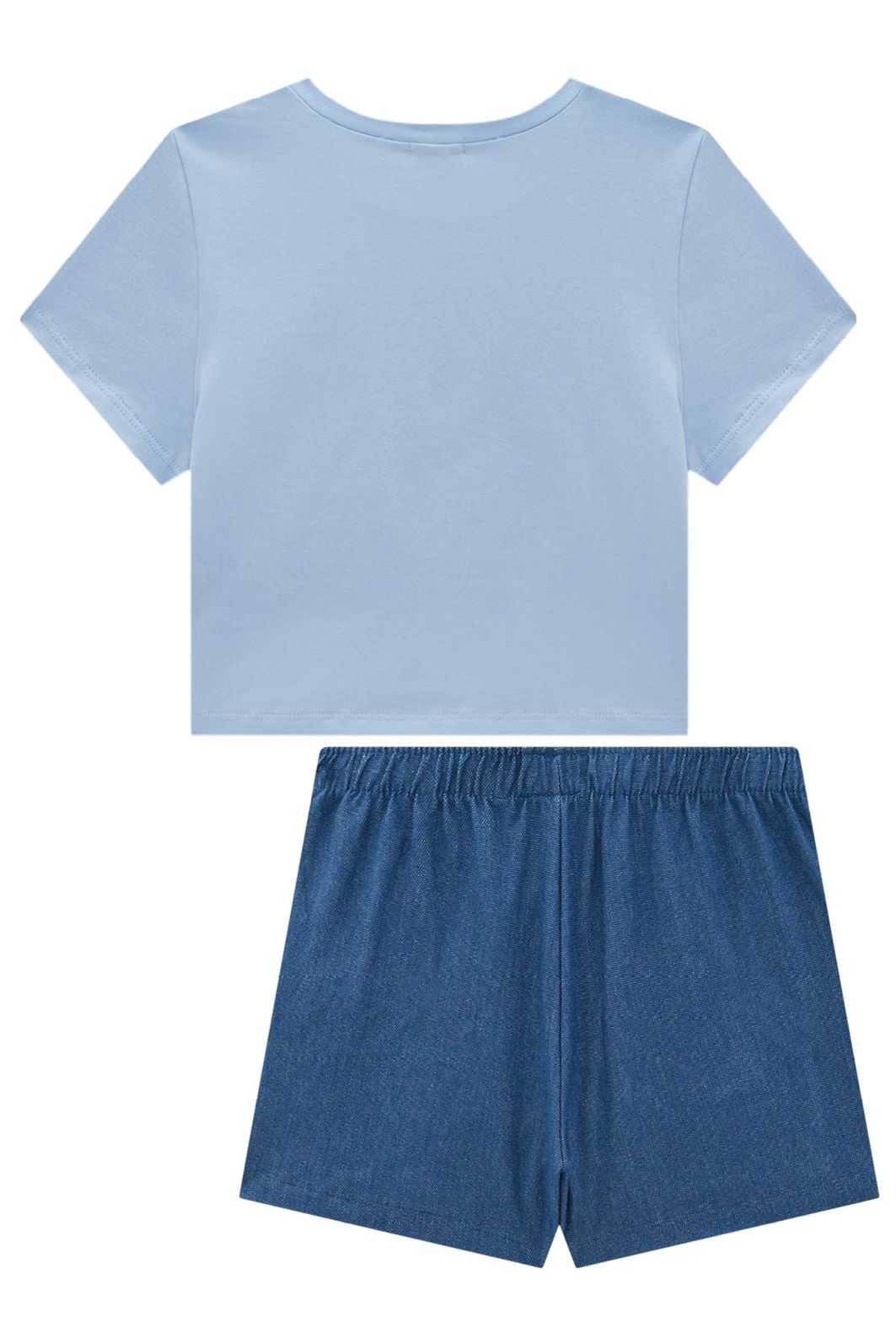 Conjunto de blusa em cotton e short saia em malha denim 96864 Vic Teen Menina Conjunto de blusa em cotton e short saia em malha denim 96864 Vic Teen Menina