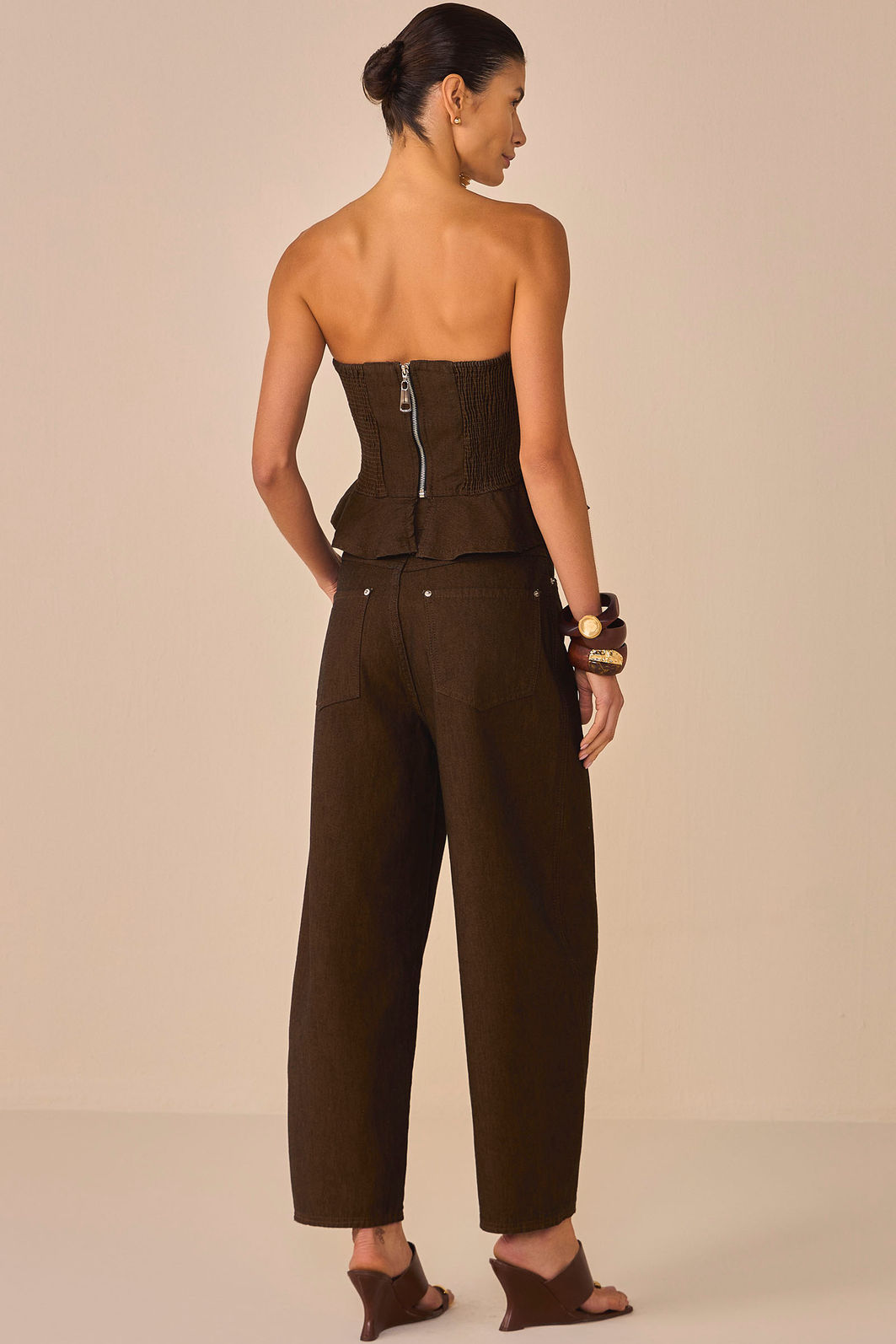 Calça balloon em denim premium brown 95275 Linzzi Calça balloon em denim premium brown 95275 Linzzi