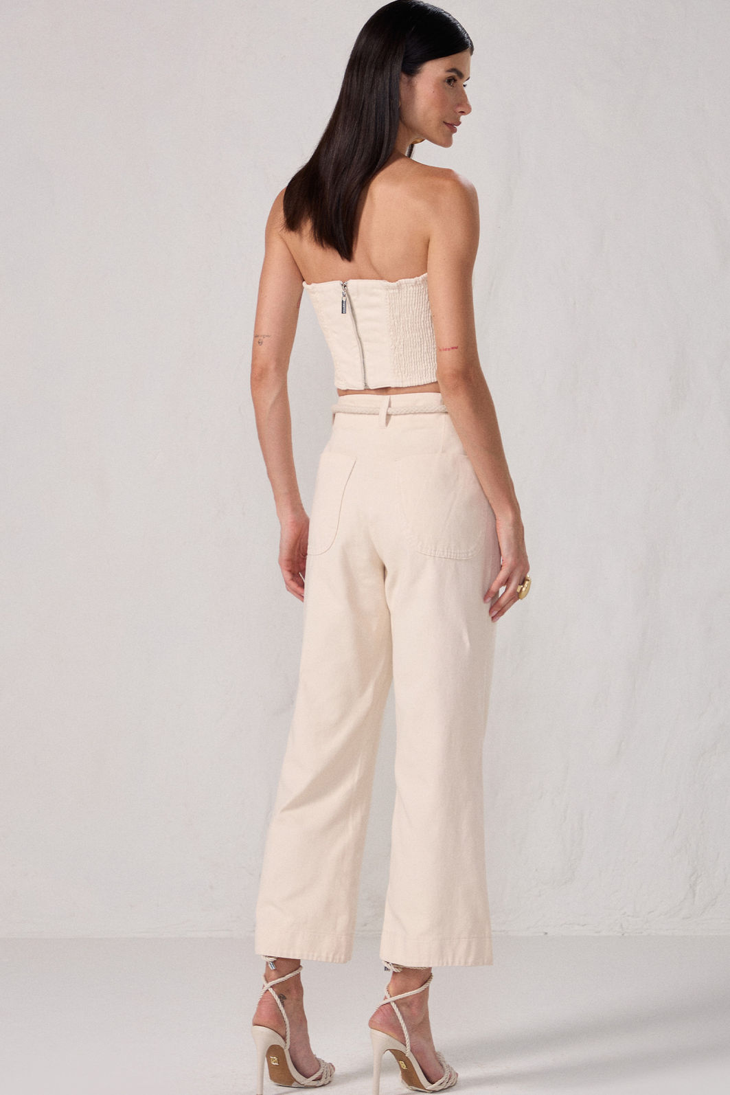 Calça maxi midi em sarja com cinto de corda 83334 Linzzi Calça maxi midi em sarja com cinto de corda 83334 Linzzi